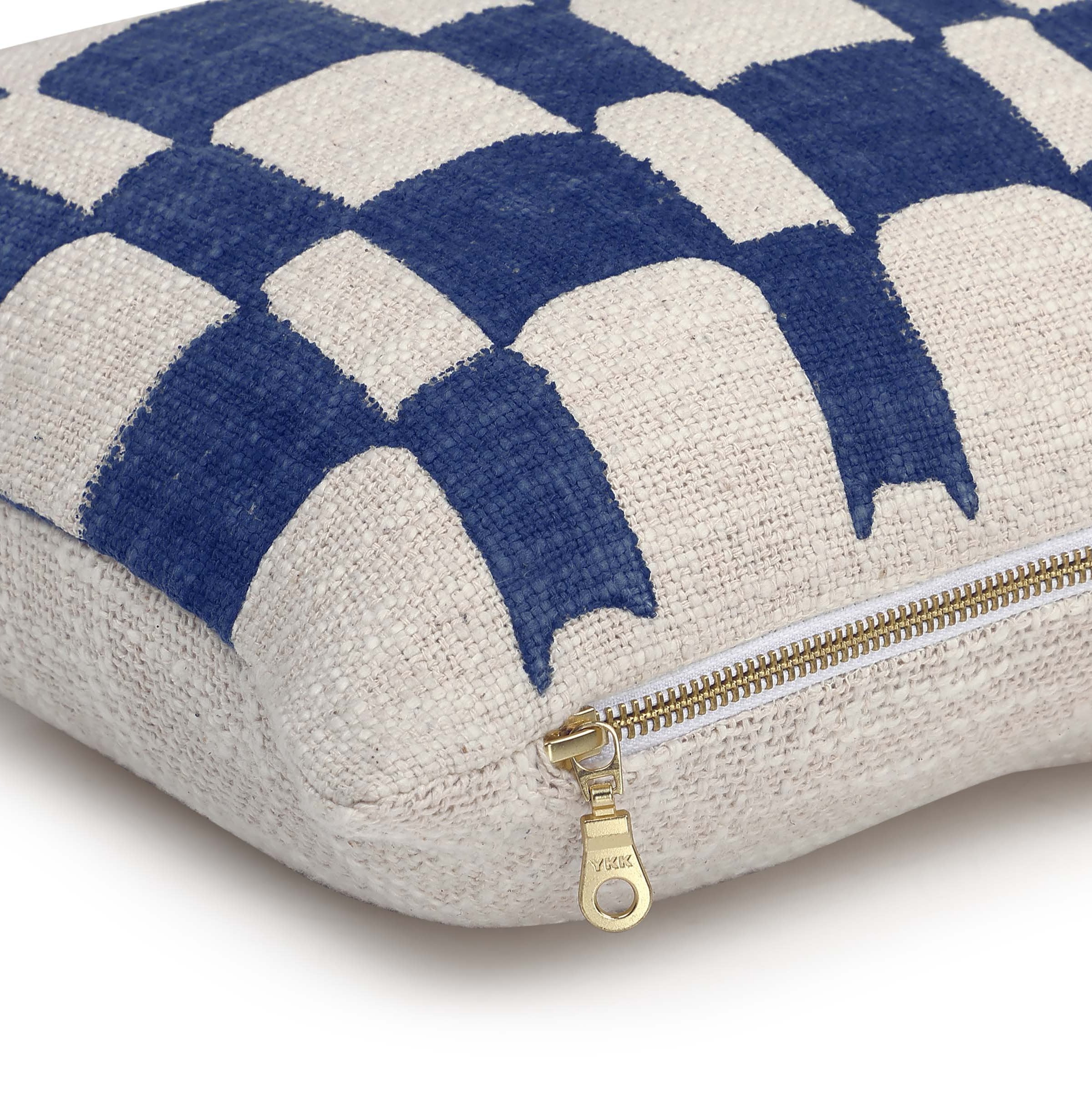 Checkered Block Printed Pillow - Indigo 3