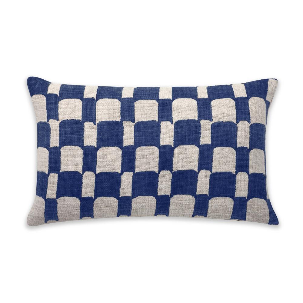 Checkered Block Printed Pillow - Indigo 4