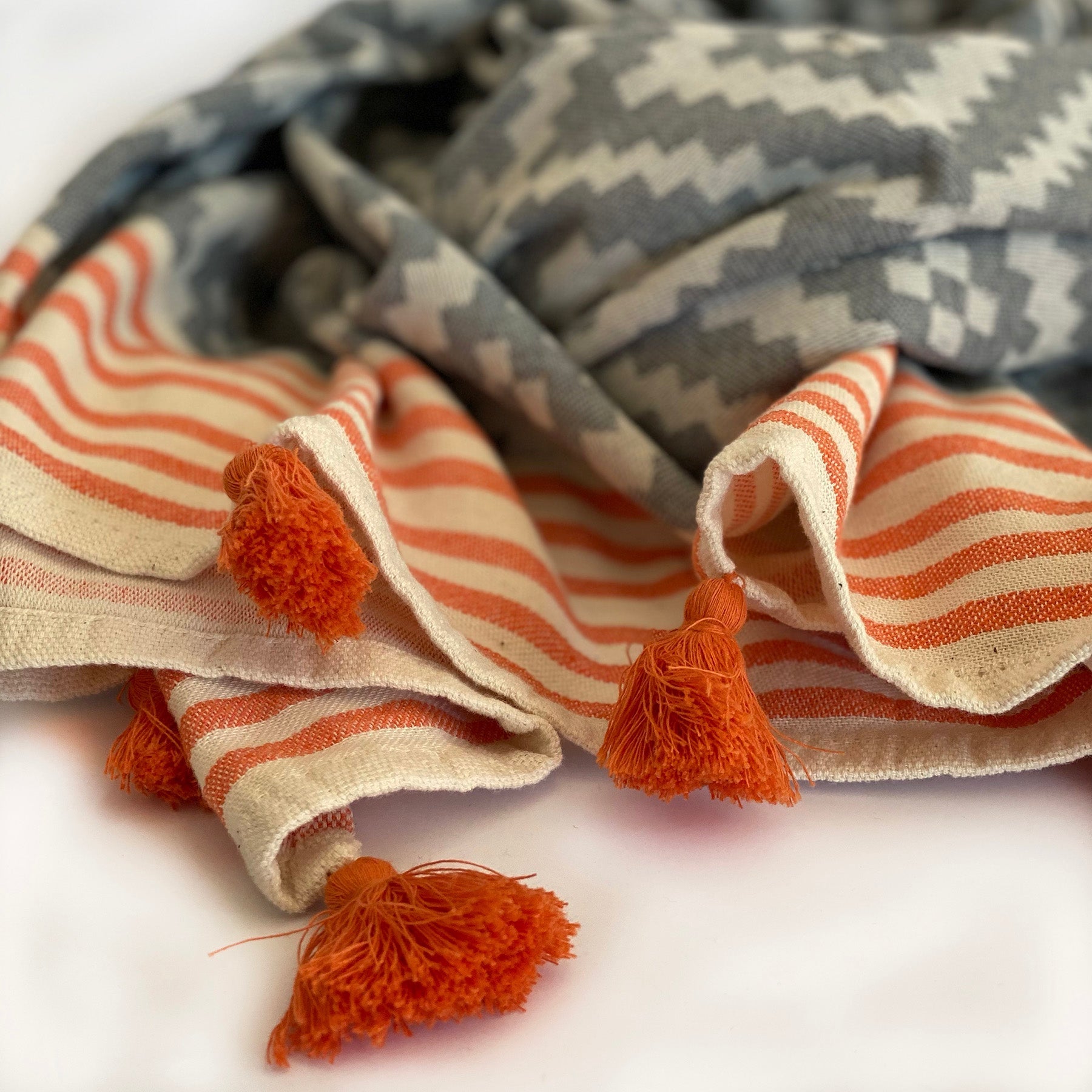 Merida Gray - Orange Turkish Towel / Blanket 3