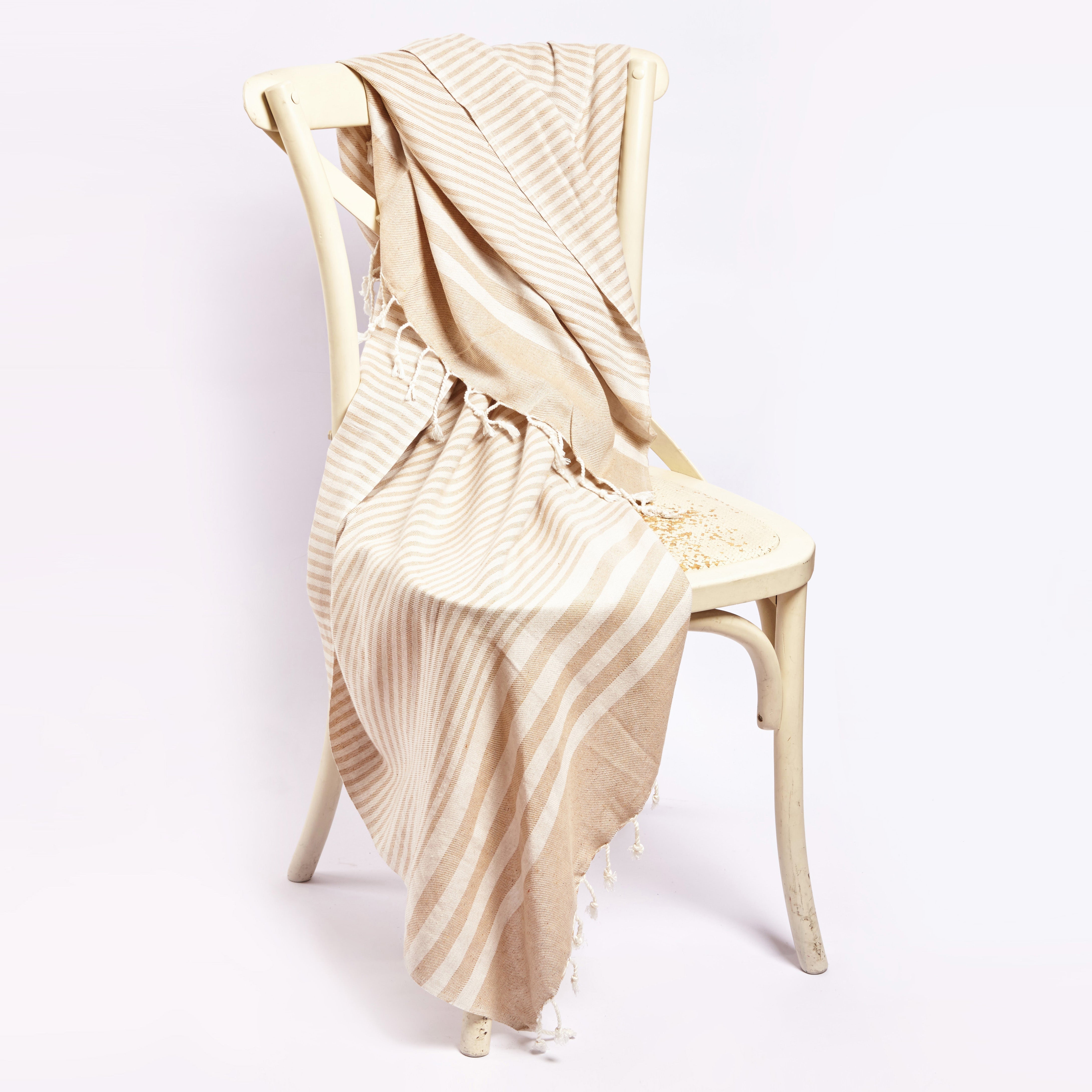 Fethiye Striped Throw Blanket - Beige 3