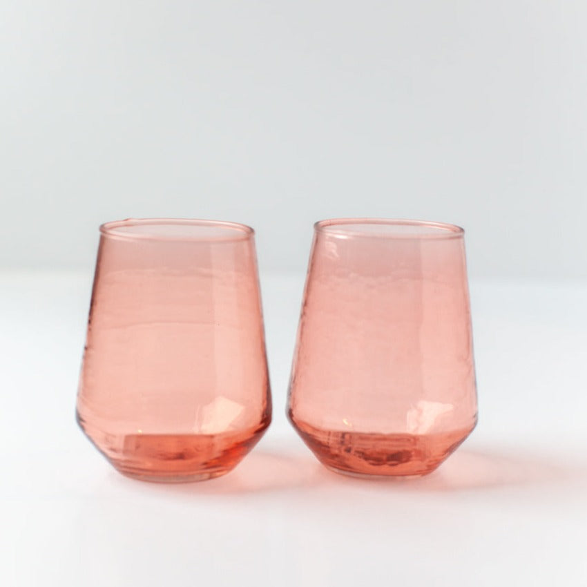Handblown Hammered Glass Water Tumbler, Blush - set of 4 3