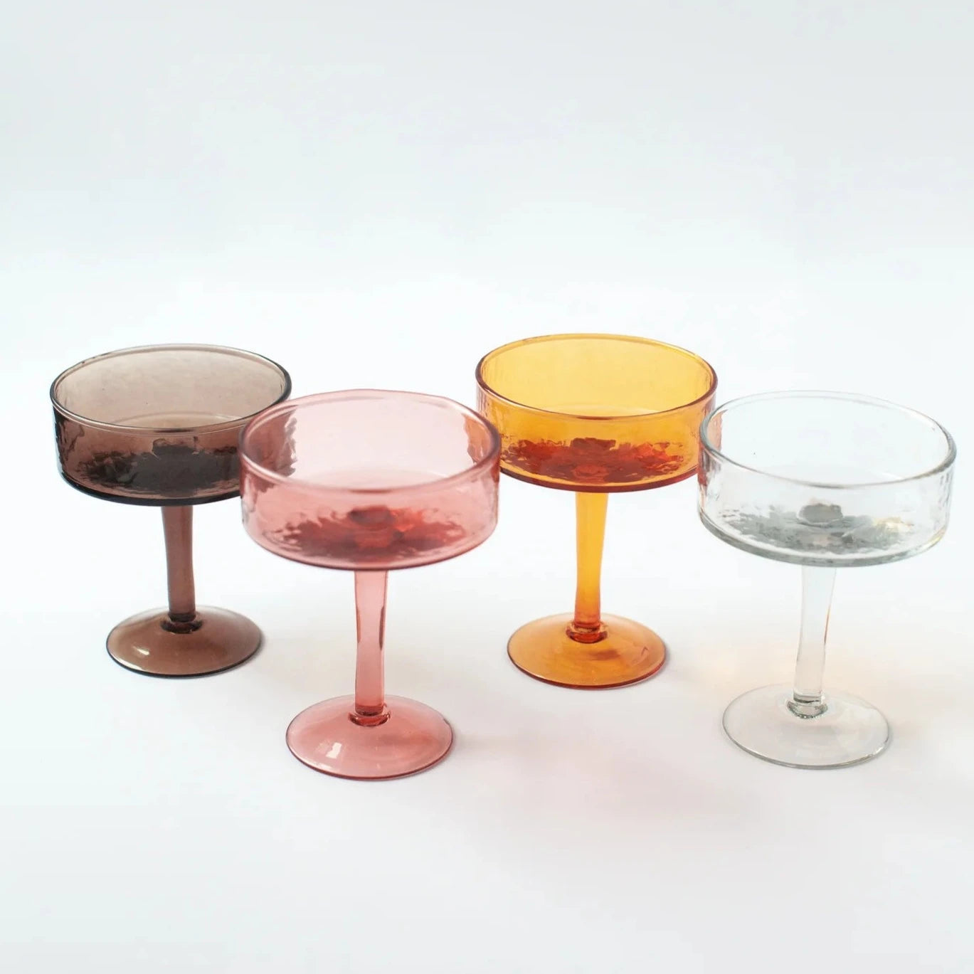 Handblown Hammered Coupe Cocktail Glasses, Amber - set of 4 4