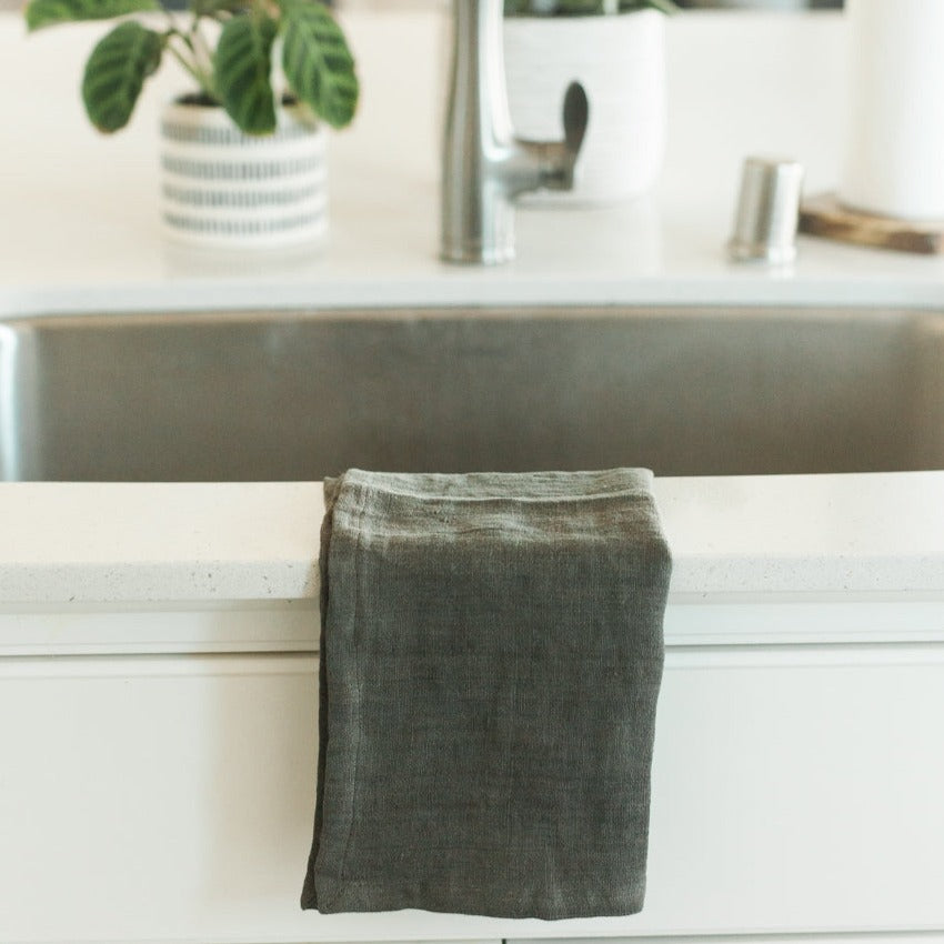 Stone Washed Linen Tea Towel - Iron Ore 3