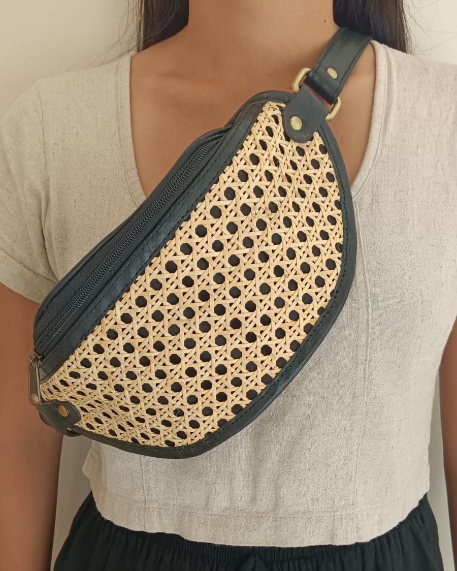Raja Leather and Cane Sling Bag 4