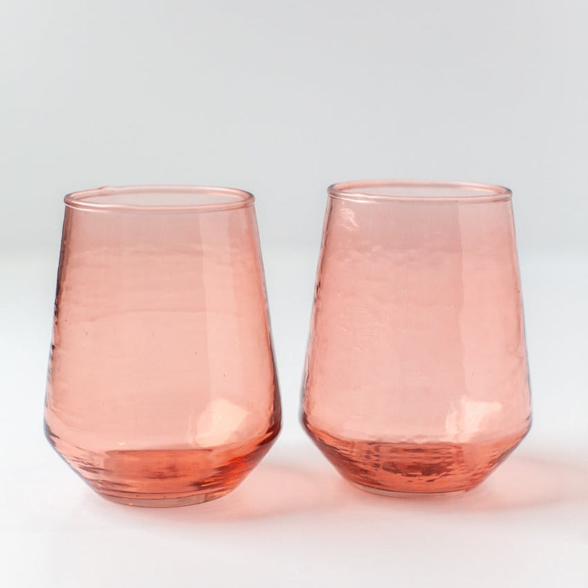 Handblown Hammered Glass Water Tumbler, Blush - set of 4 5