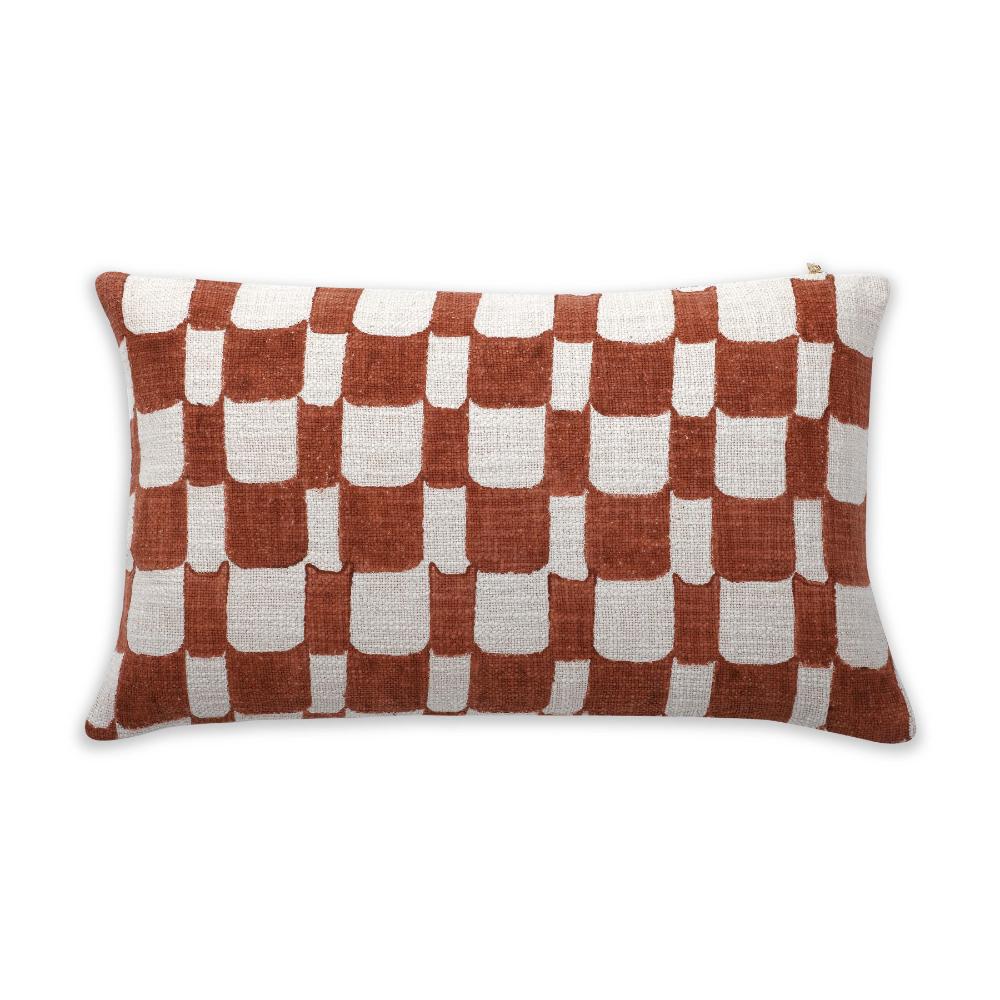 Checkered Block Printed Pillow - Rust 4