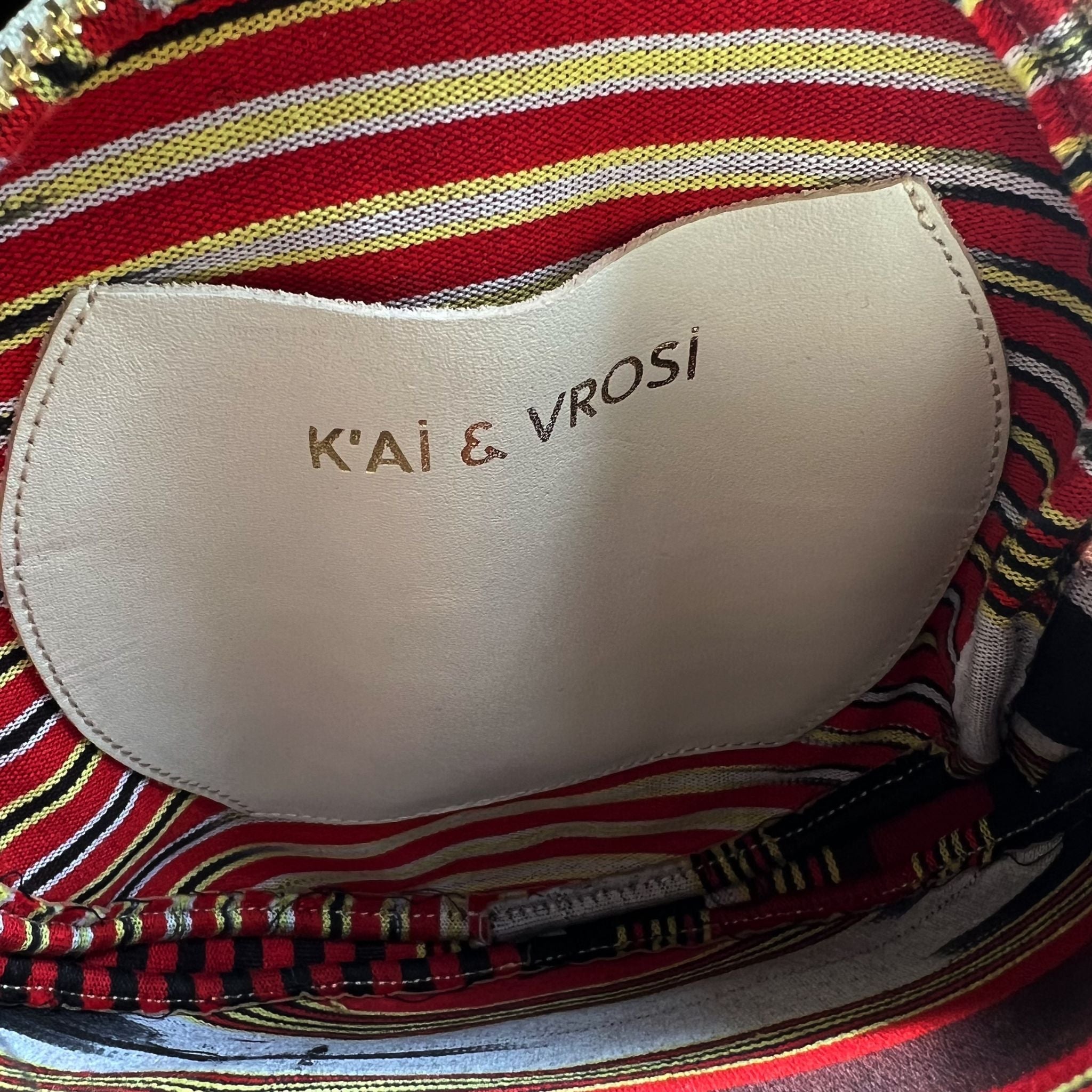 Beige Genuine Leather & Striped Fabric Pattern Crossbody Bag 3