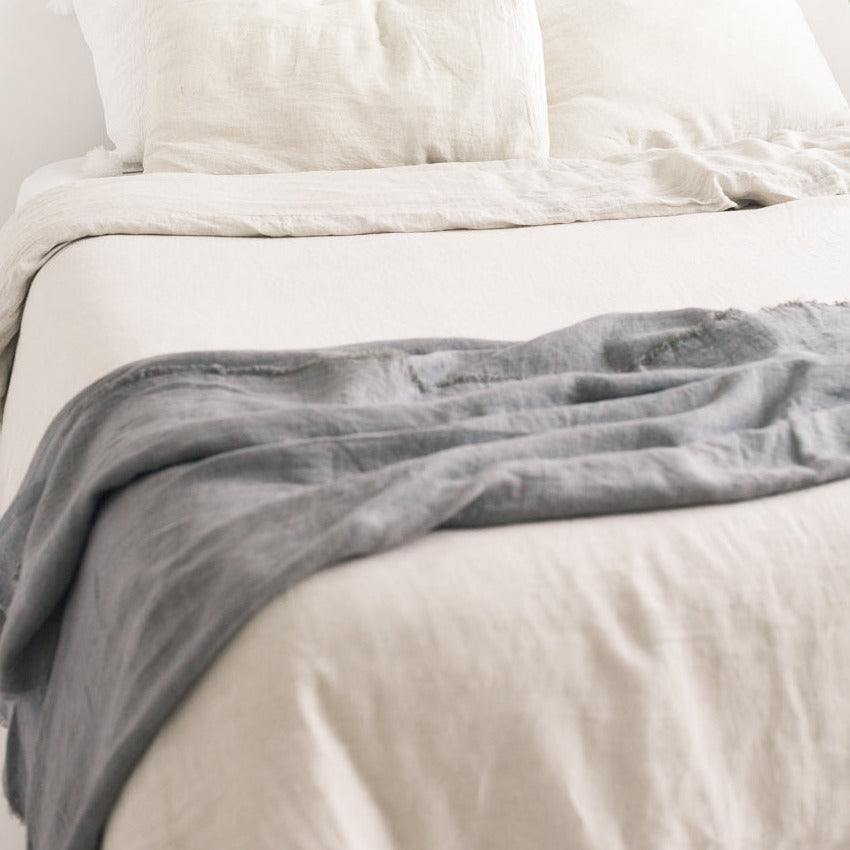 Stone Washed Linen Throw - Oyster 3