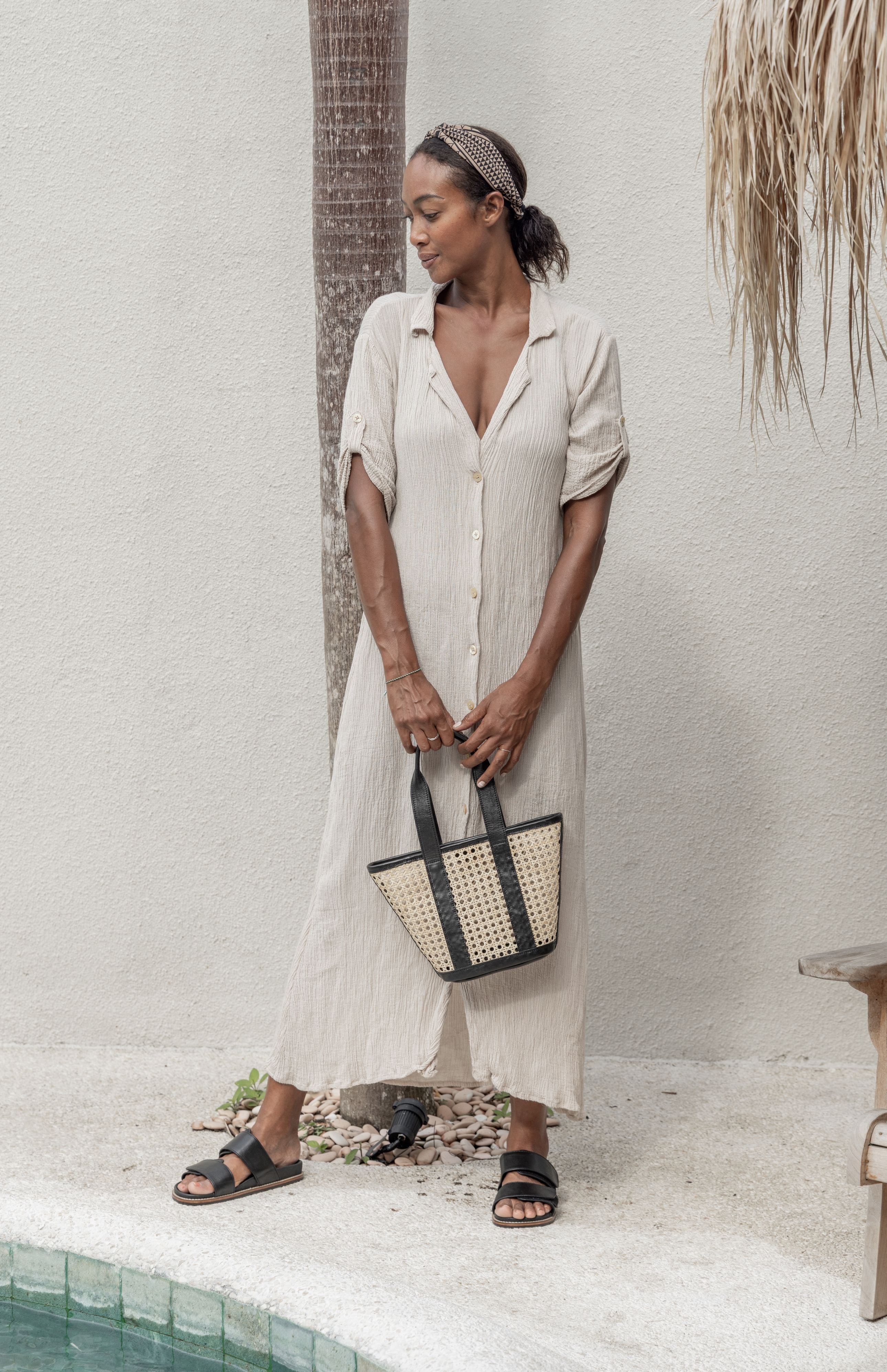 Raja Leather and Cane Carryall Bag 5
