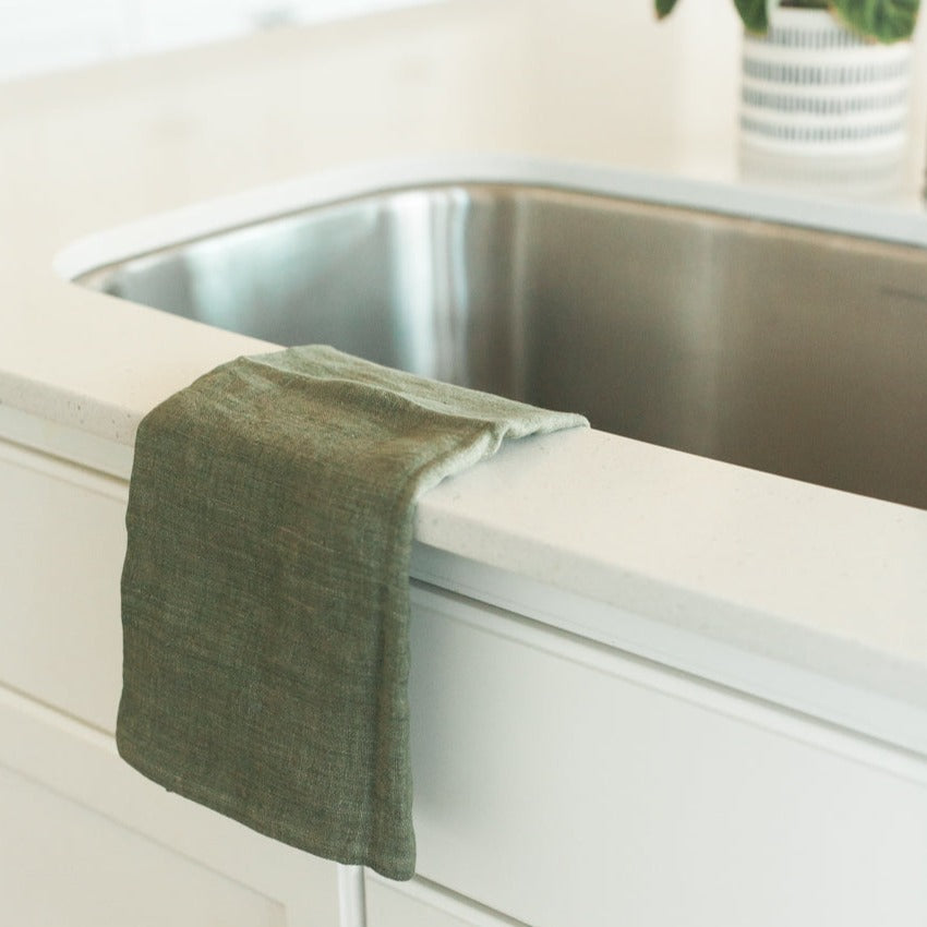 Stone Washed Linen Tea Towel - Sage 3