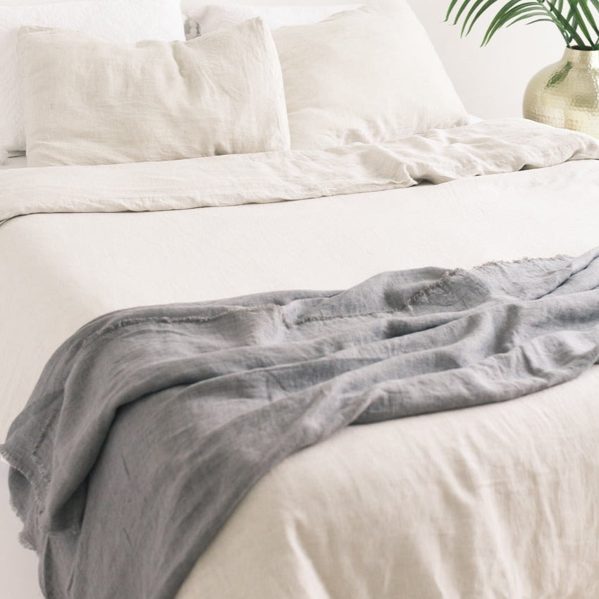 Stone Washed Linen Throw - Oyster 4