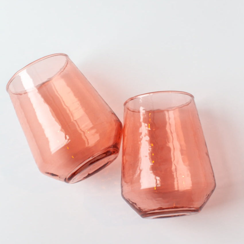 Handblown Hammered Glass Water Tumbler, Blush - set of 4 6