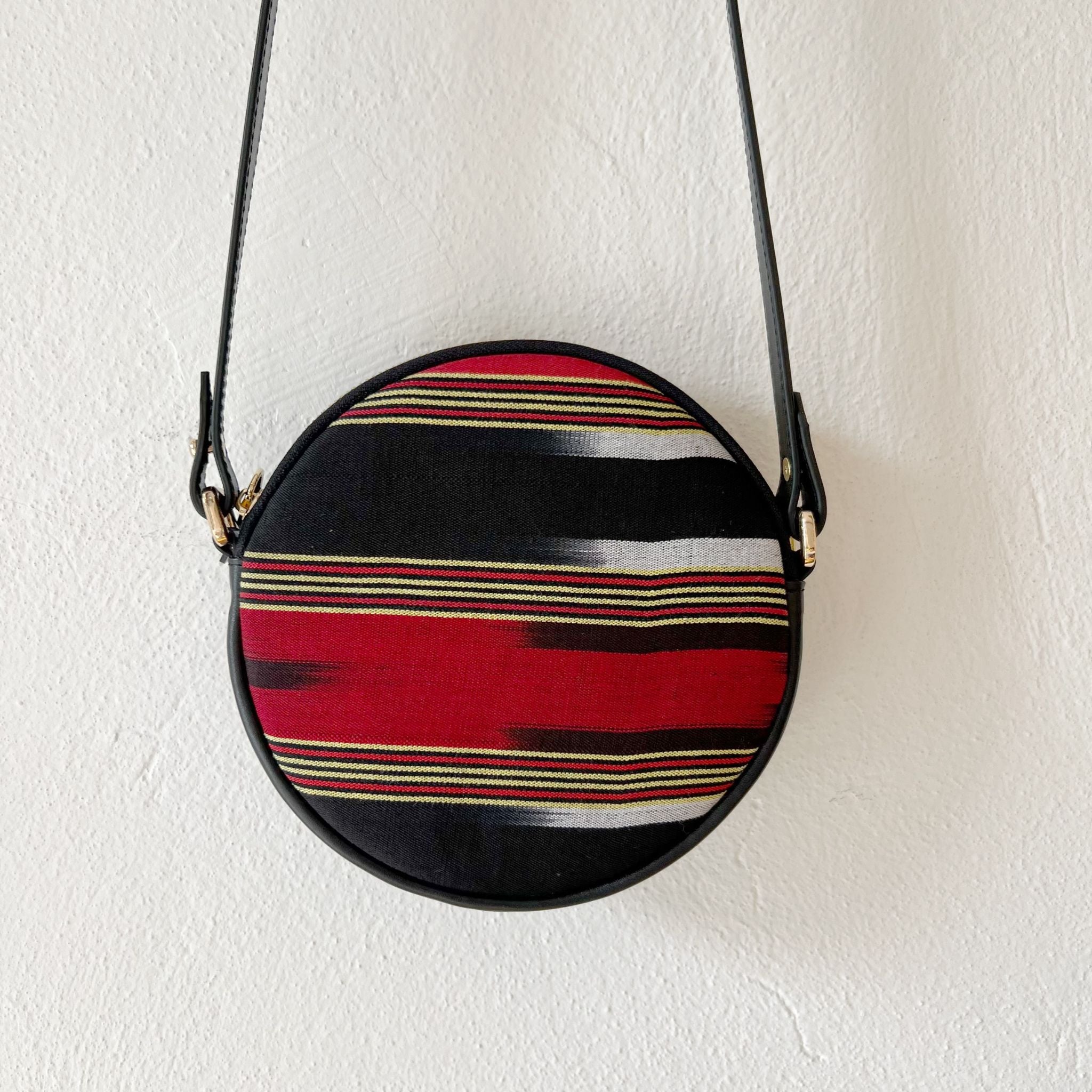 Black Genuine Leather & Fabric Pattern Crossbody Bag 3
