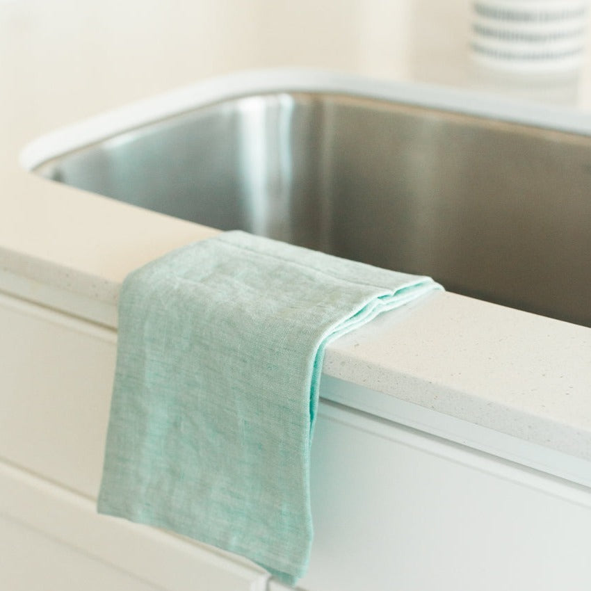 Stone Washed Linen Tea Towel - Ocean Spray 3