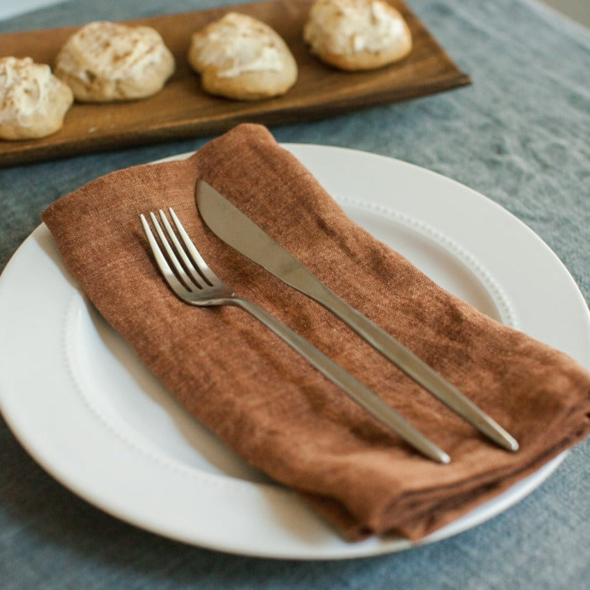 Stone Washed Linen Napkins, Terracotta - set of 4 3