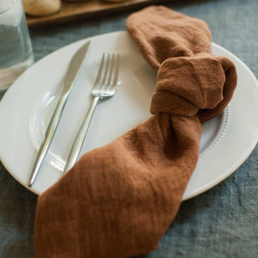 Stone Washed Linen Napkins, Terracotta - set of 4 4