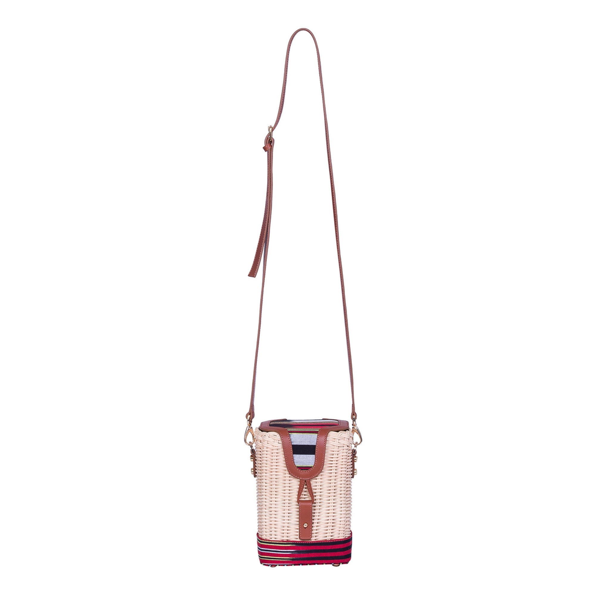 Brown Leather & Woven Straw Crossbody Bag 4