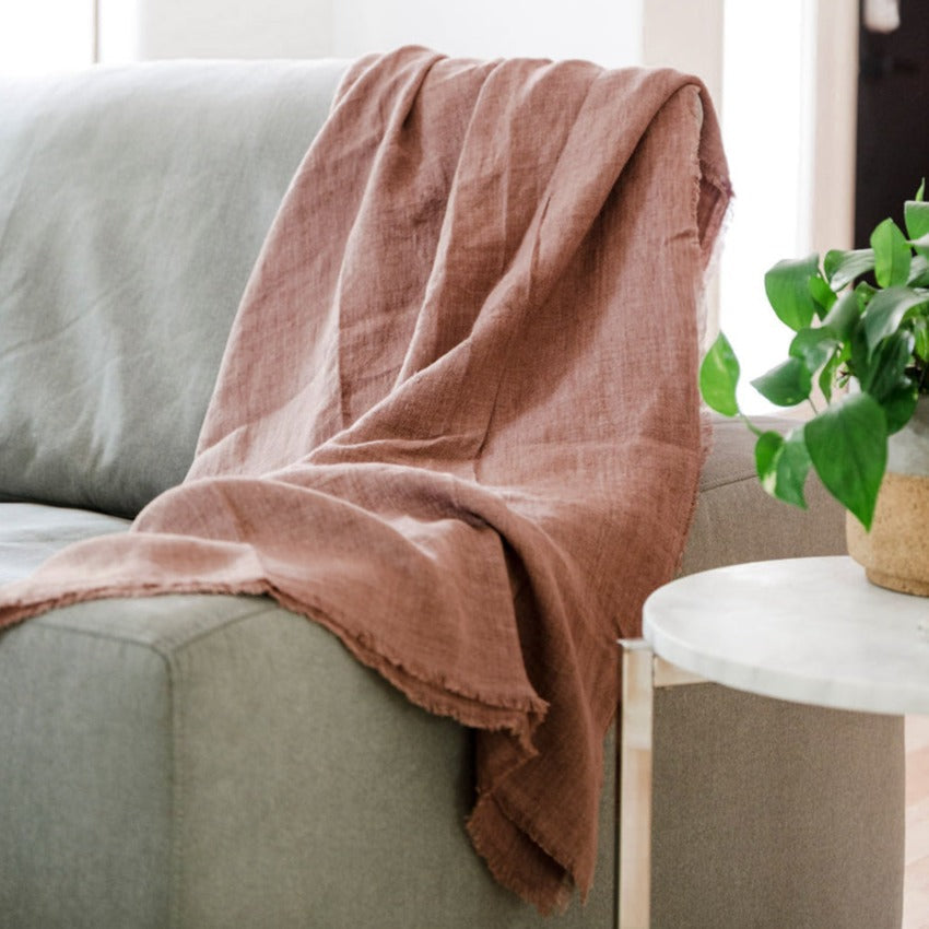 Stone Washed Linen Throw - Ash Rose 3