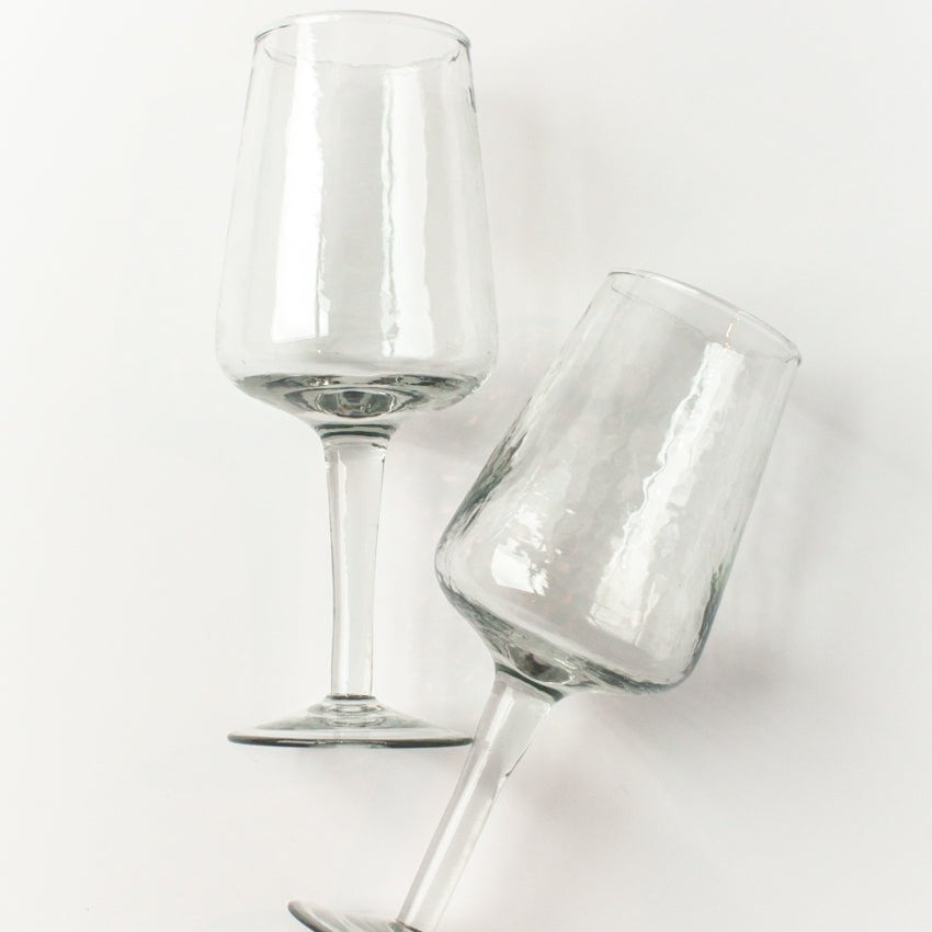 Handblown Hammered Wine Glasses, Clear - set of 4 3