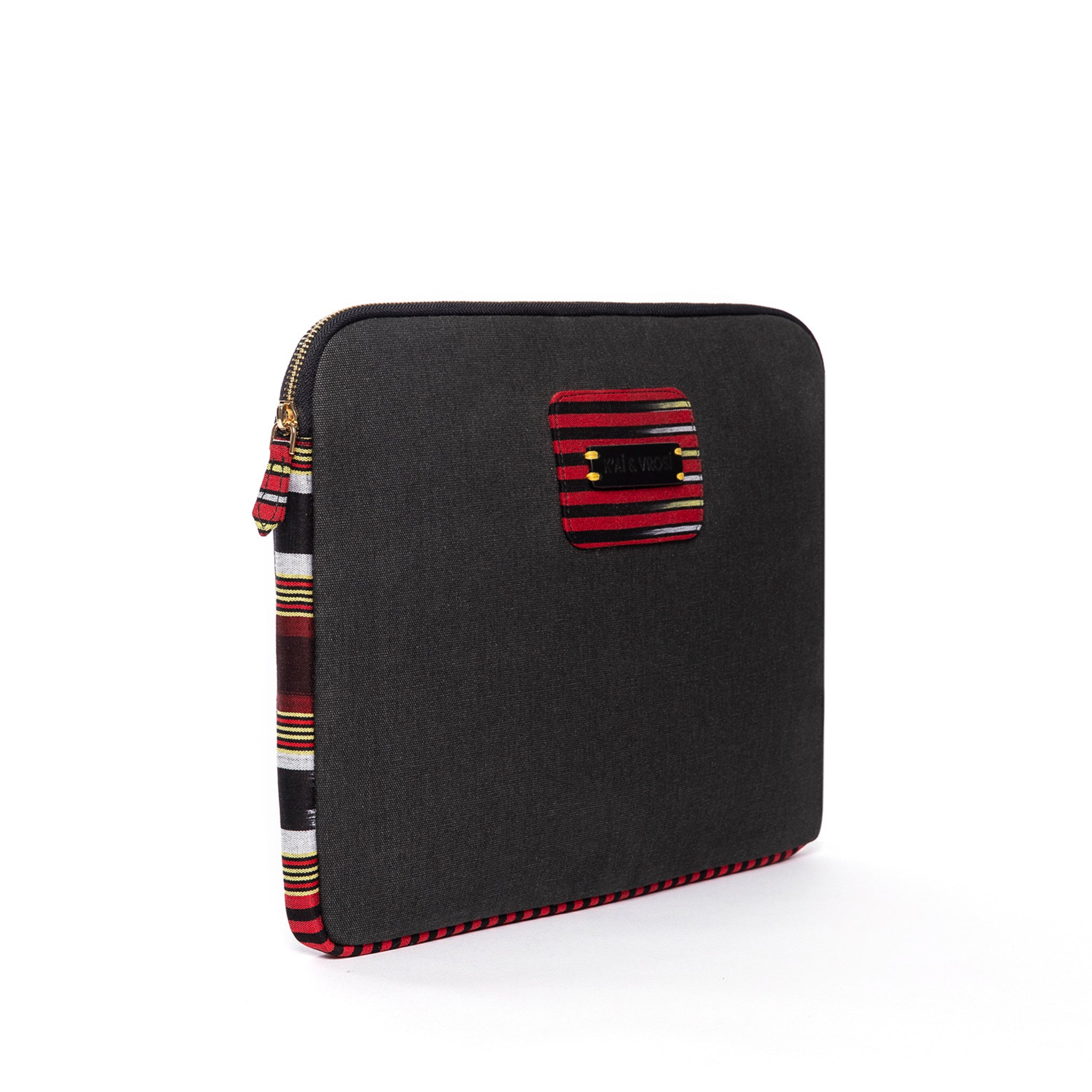Zipped, Patterned, Black Canvas Laptop Case for 13" 14" 3