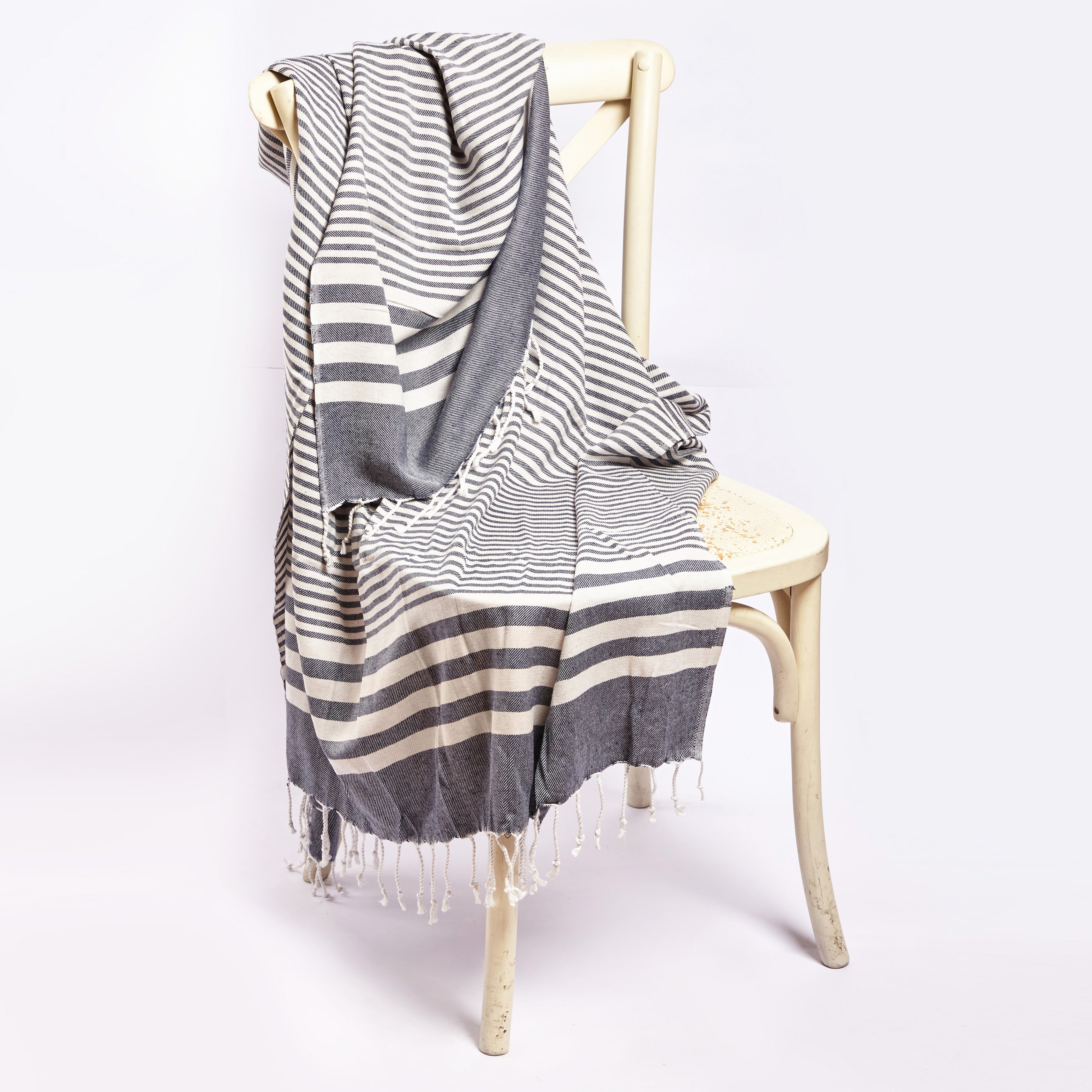 Fethiye Striped Blanket Throw - Blue 4