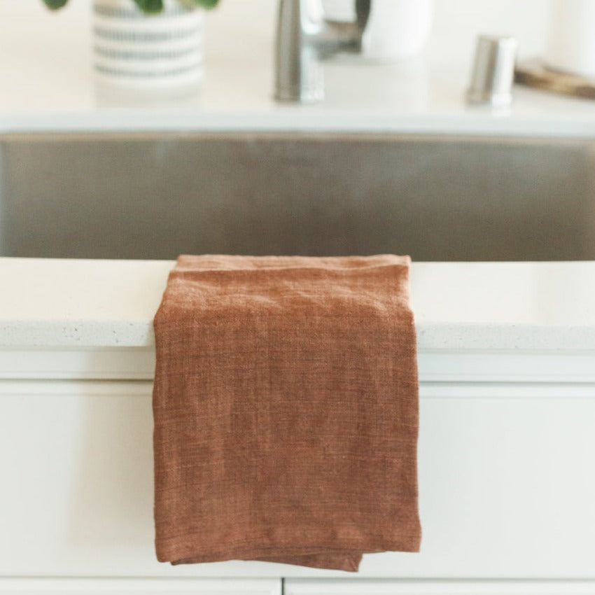 Stone Washed Linen Tea Towel - Terracotta 4