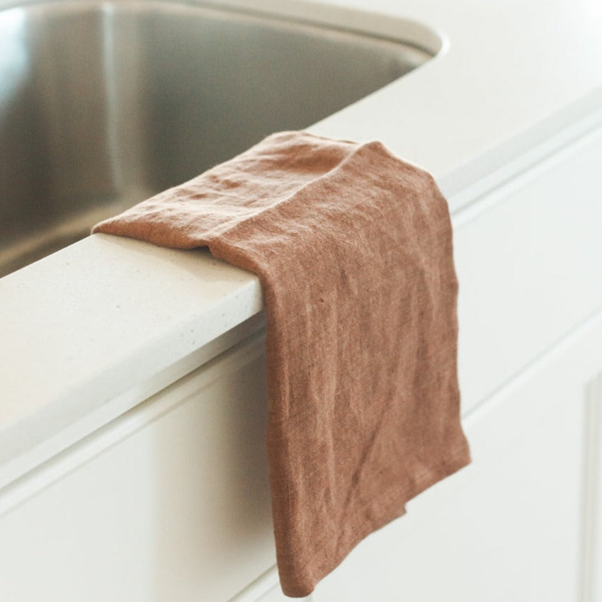 Stone Washed Linen Tea Towel - Terracotta 5