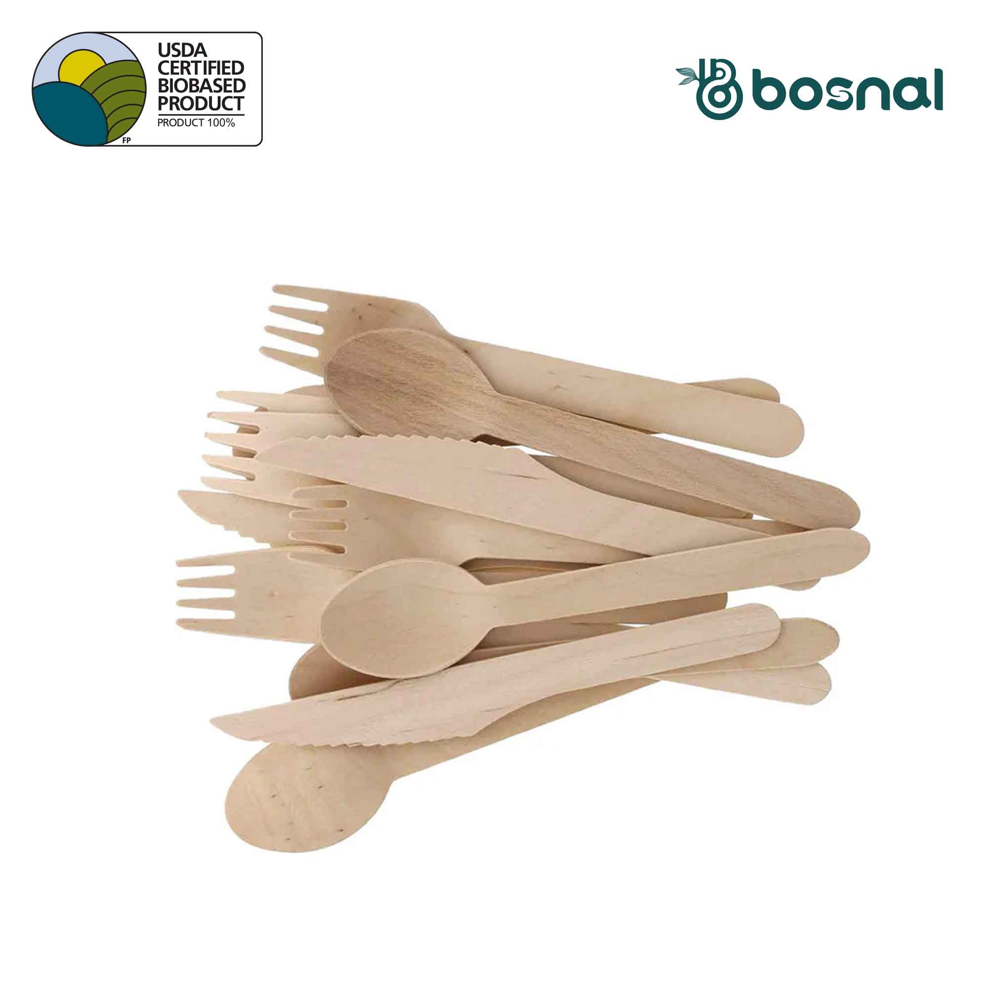Bosnal – Wooden Disposable Cutlery Set, 6.5 inch, 100 Pcs