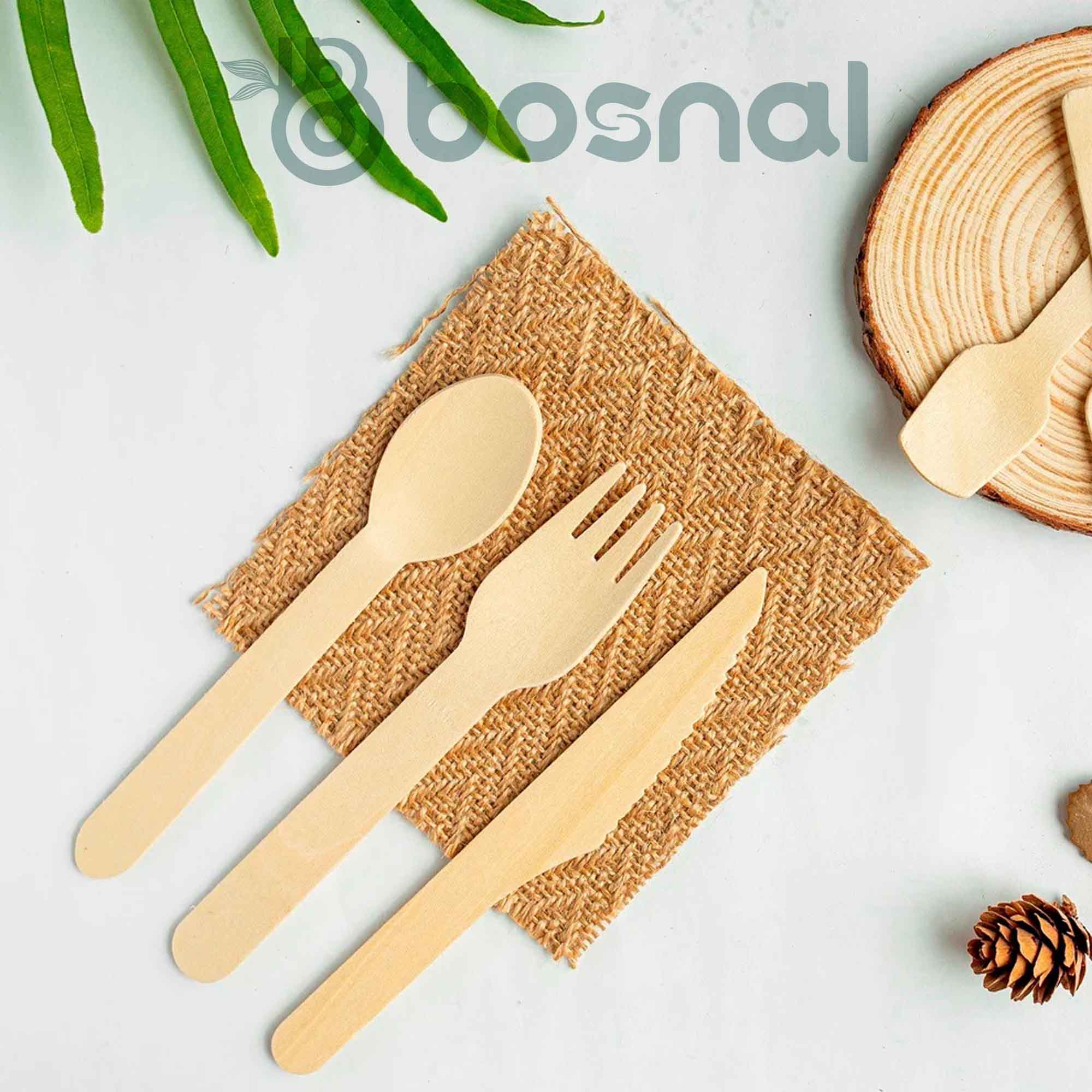Bosnal – Wooden Disposable Cutlery Set, 6.5 inch, 100 Pcs 3