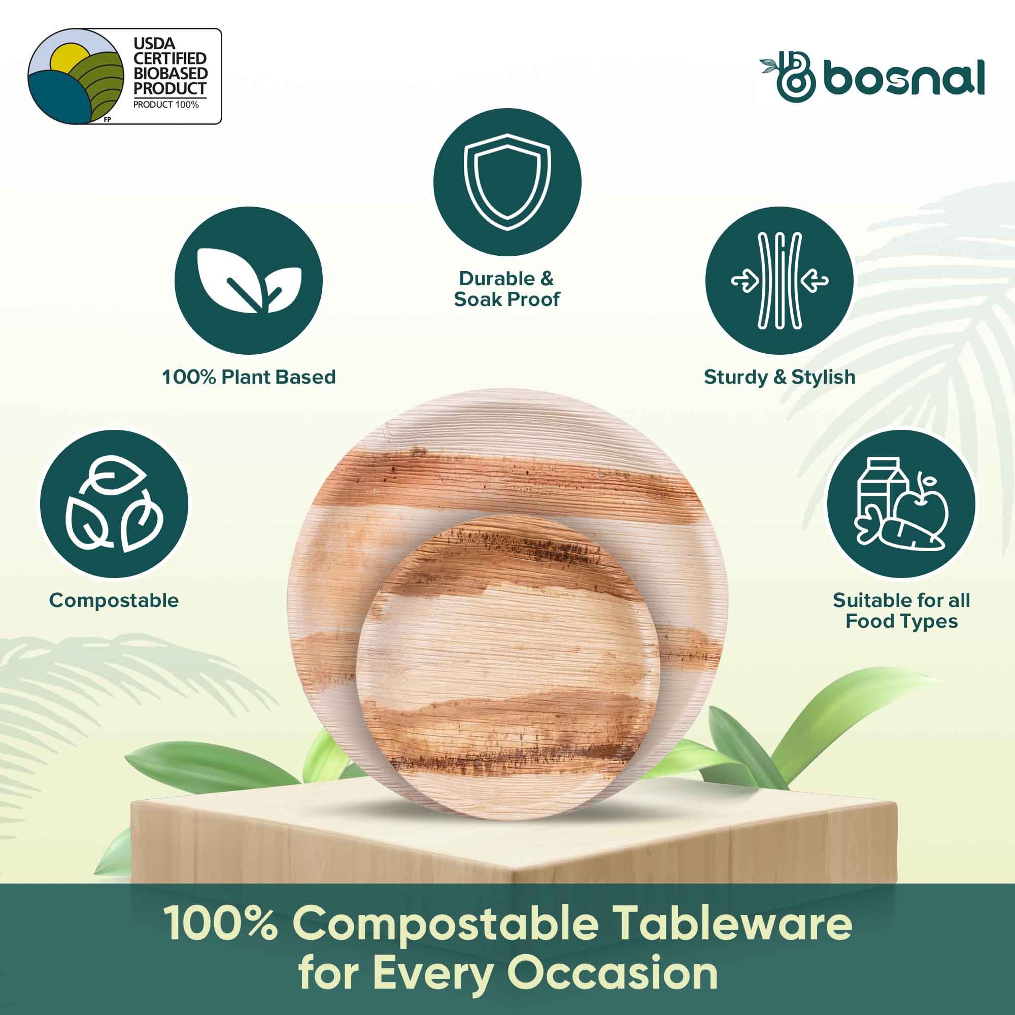 Palm Leaf Biodegradable Round Plates Combo – 50 pcs Set (25 each of 10" & 6" Plates), Eco-Friendly, Compostable, Bamboo-Wood Style, Durable & Restaurant-Grade Alternative to Paper Plates 3