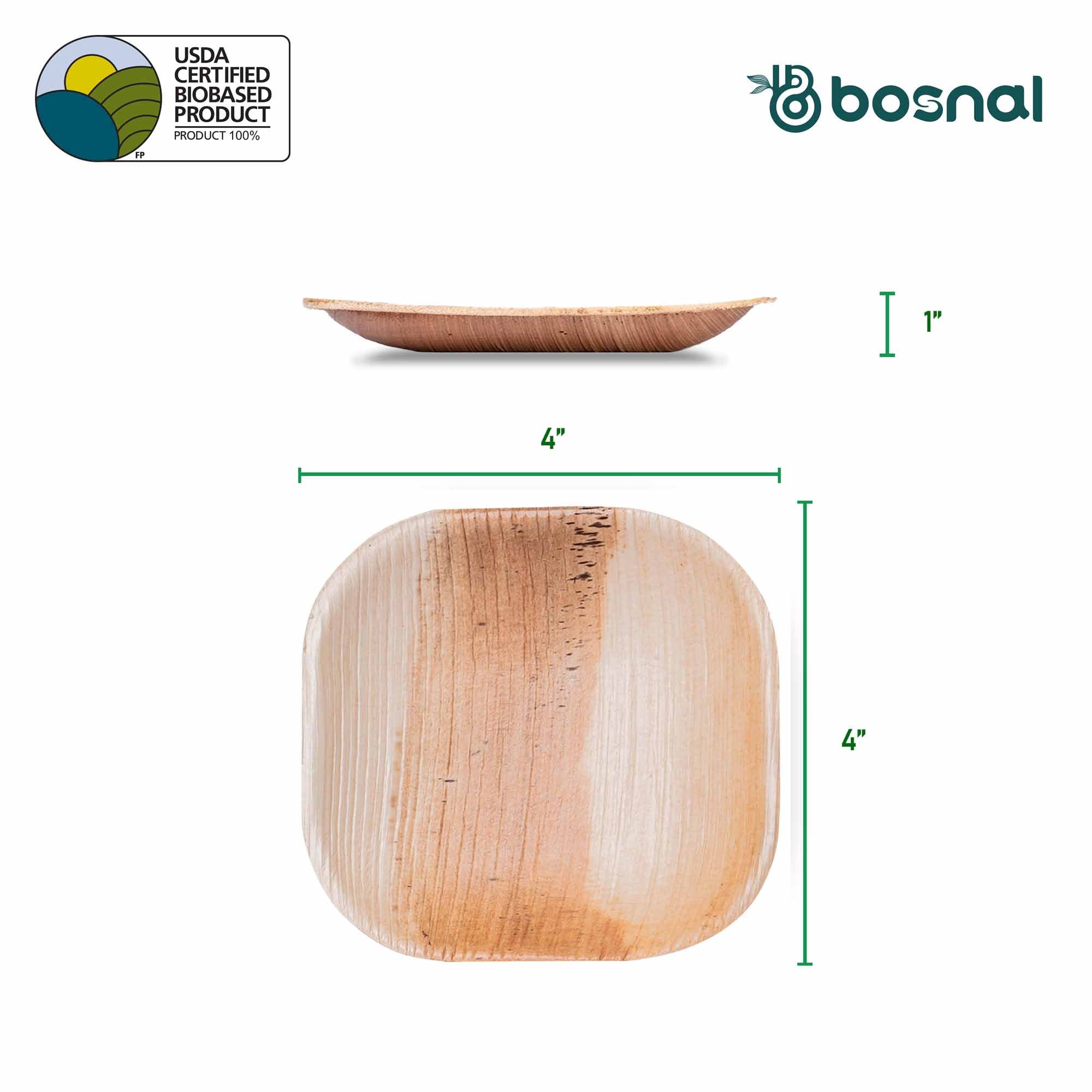 Bosnal - Palm Leaf Biodegradable Plates, 4 inch, Square 4