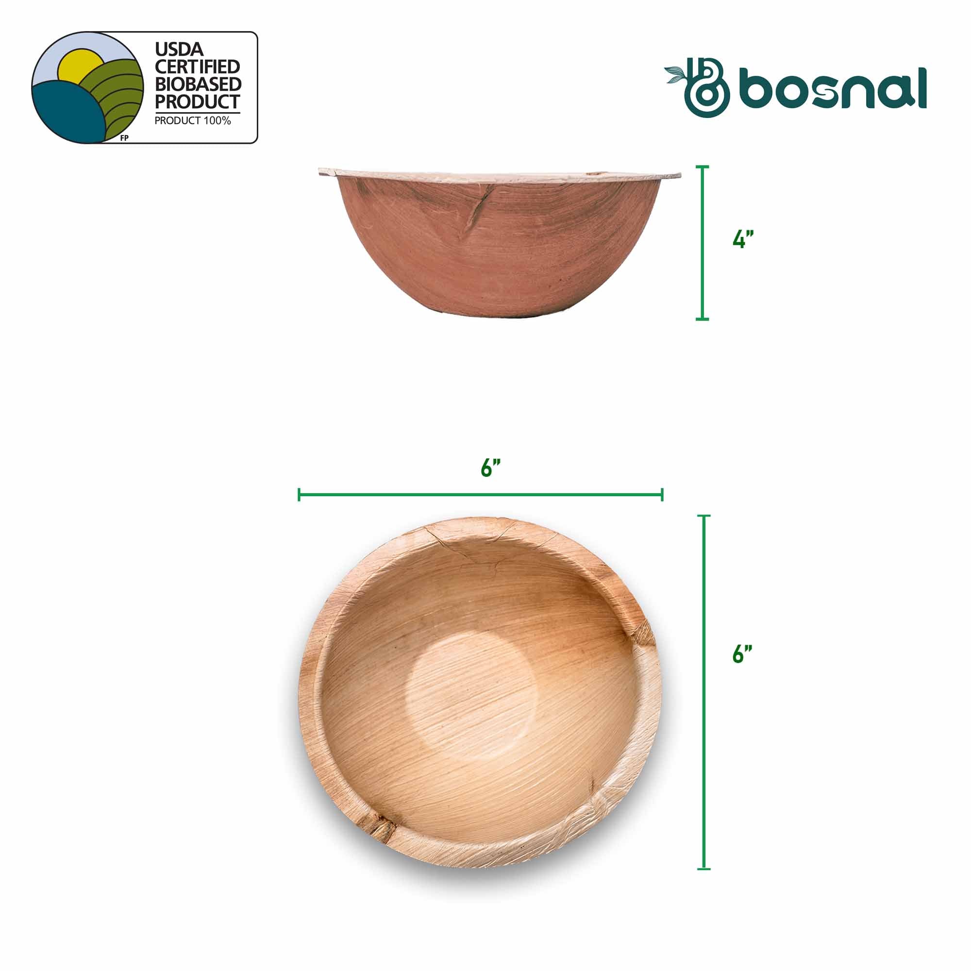 Bosnal - Palm Leaf Bowl, 6 inch, Round , 25 Pcs 6