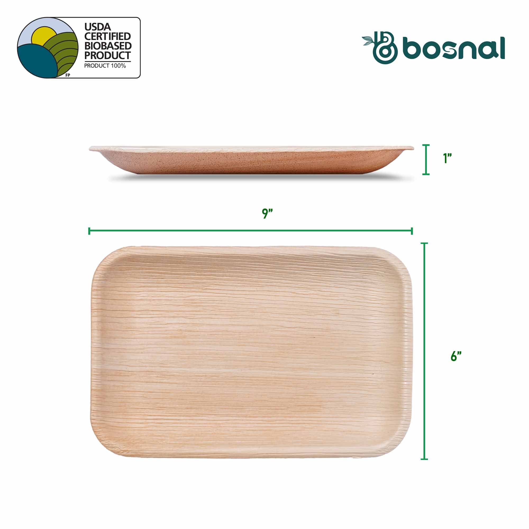 Bosnal - Palm Leaf Biodegradable Plates, 9 x 6 inch Rectangle 3