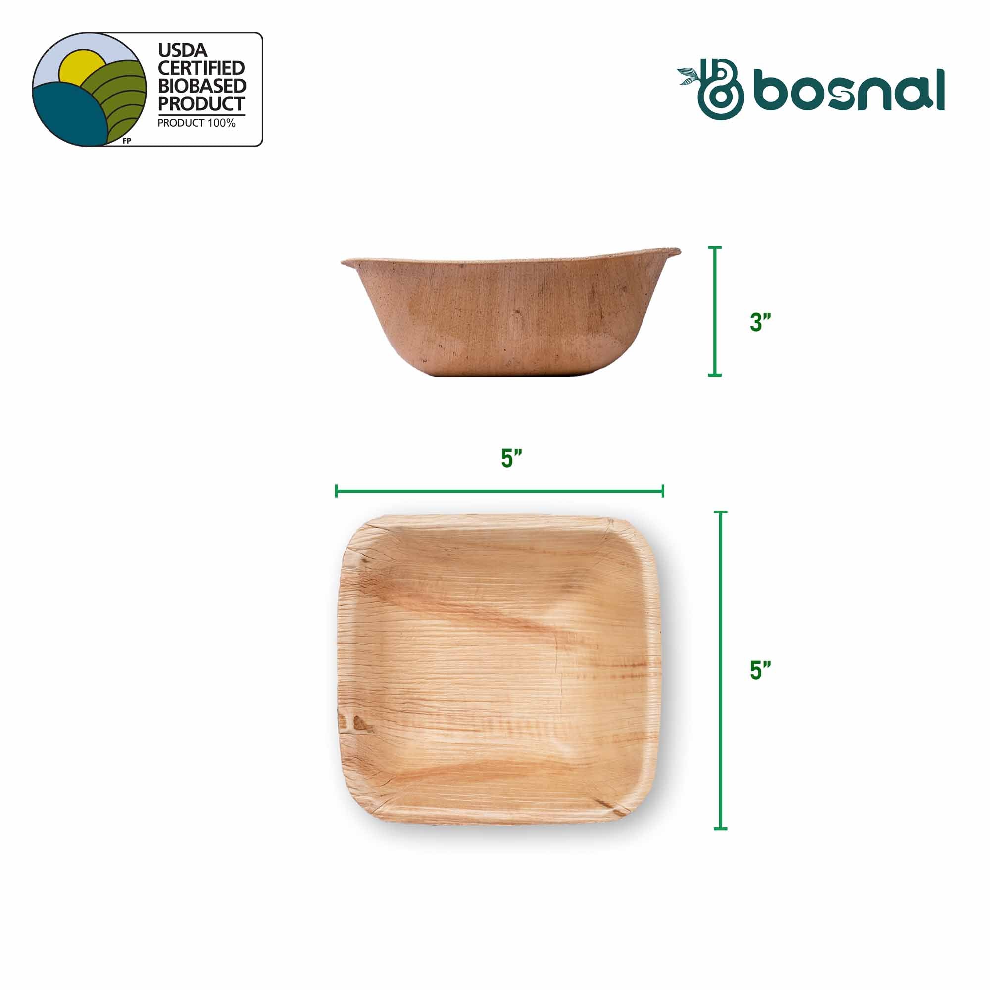 Bosnal - Palm Leaf Biodegradable Bowls, 5 inch, Square 5