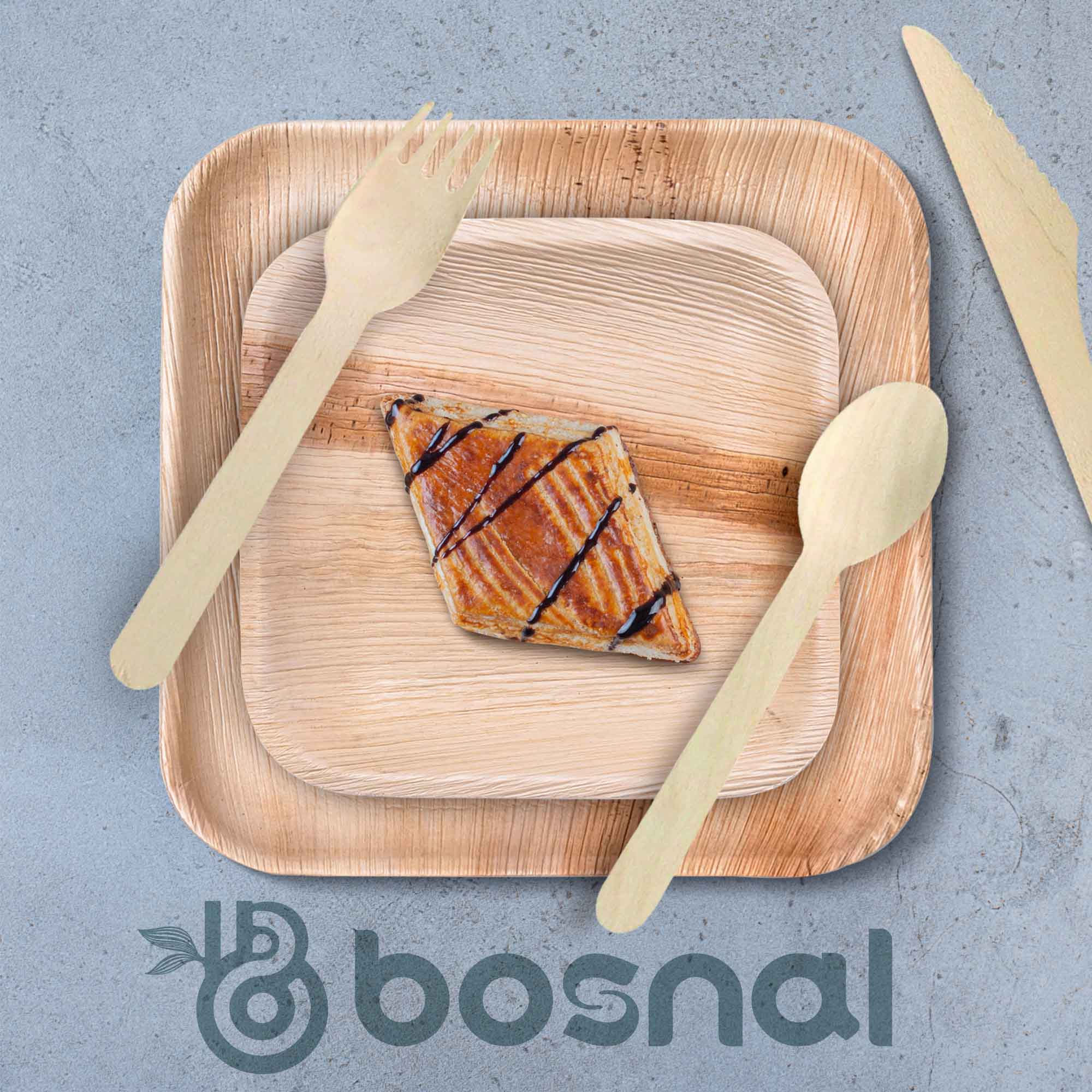 Palm Leaf Biodegradable 10" & 7" Square Plates and Cutlery Combo (25 Each Plates, 50 Forks, 25 Spoons, 25 Knives), Eco-Friendly, Compostable, Bamboo-Wood Style, Durable & Restaurant-Grade 6