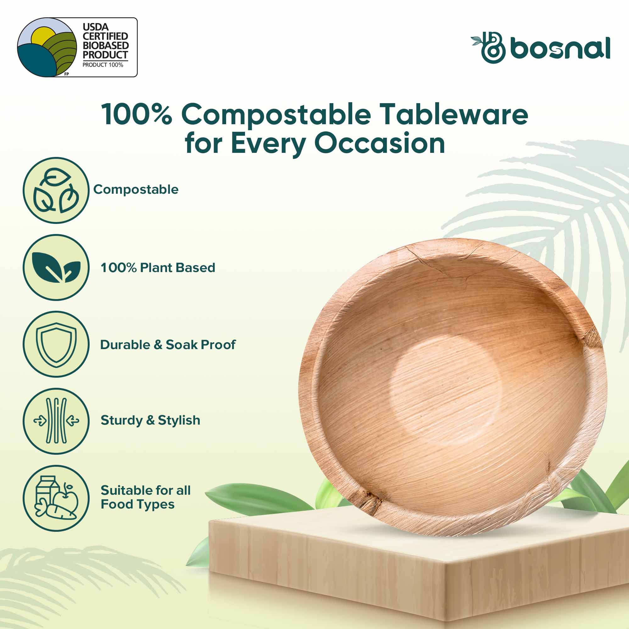 Bosnal - Palm Leaf Bowl, 6 inch, Round , 25 Pcs 8