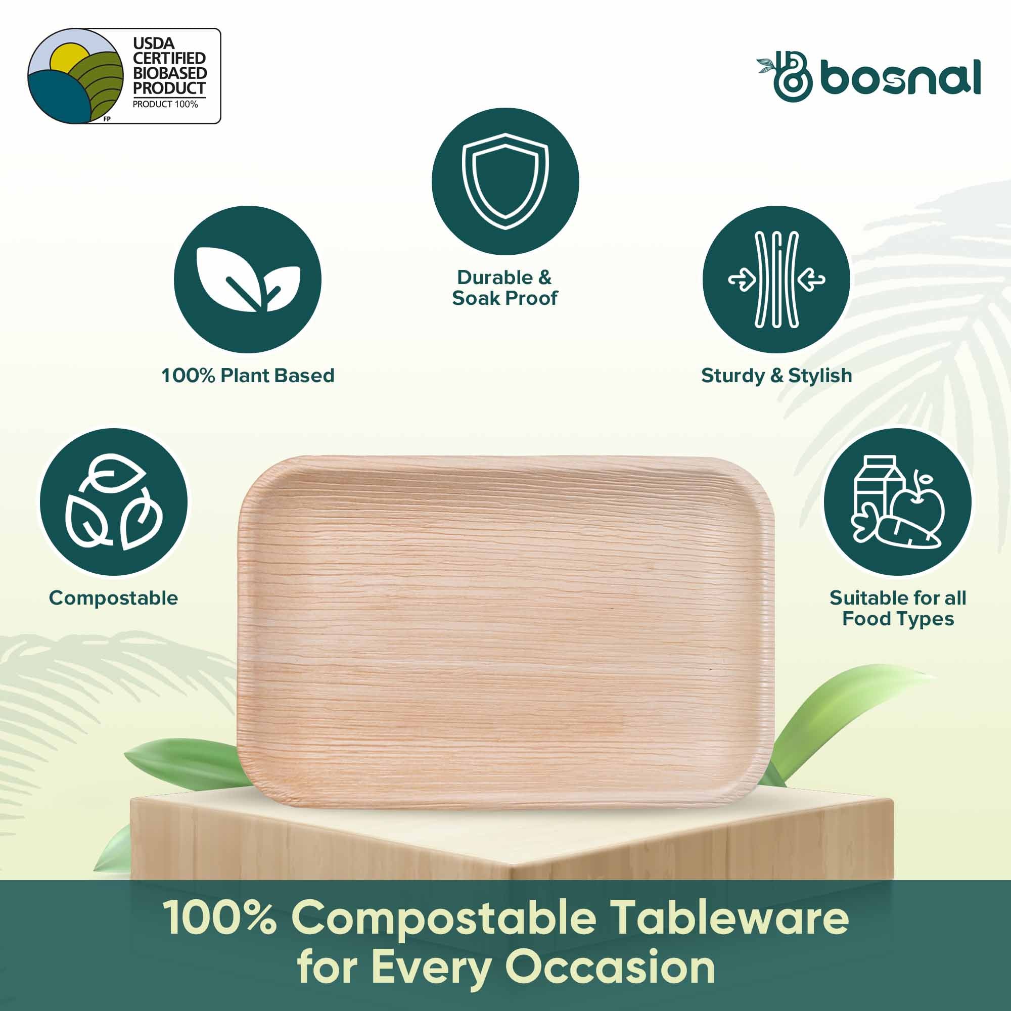 Bosnal - Palm Leaf Biodegradable Plates, 9 x 6 inch Rectangle 5