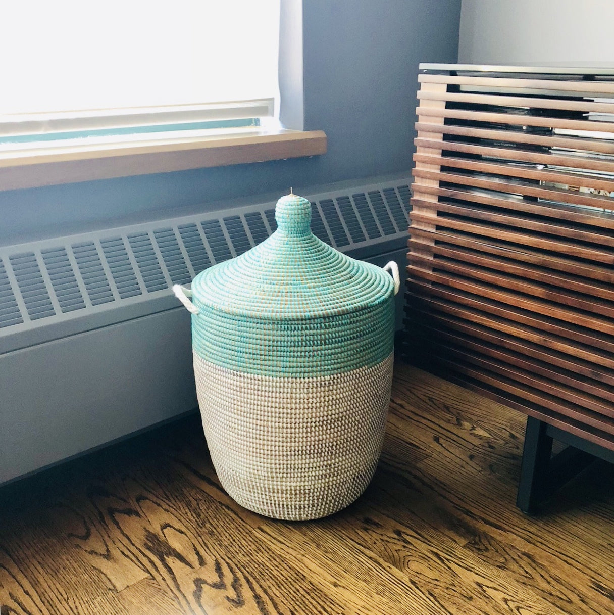 Medium Two-Tone Basket - Turquoise + White 3