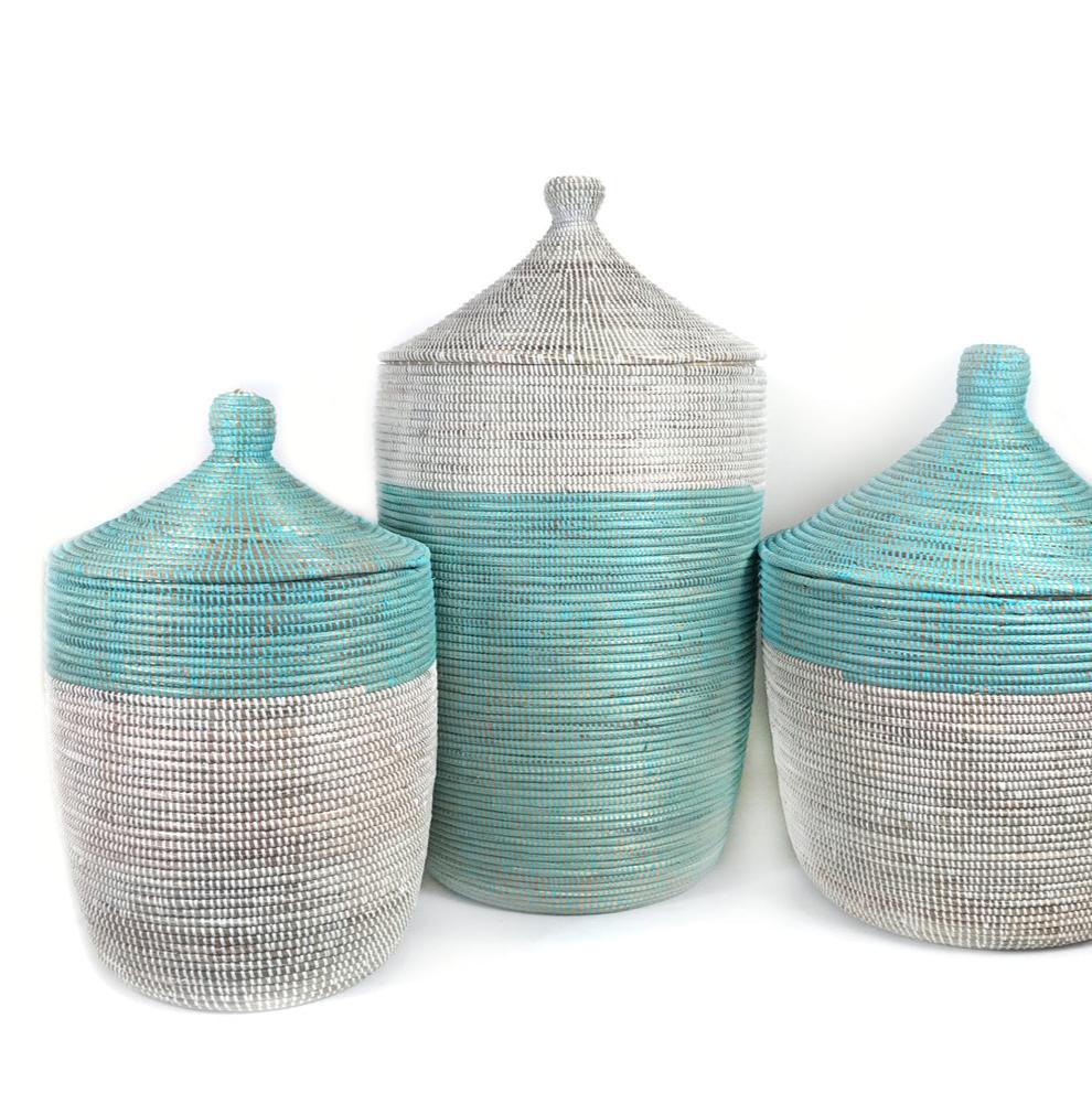 Medium Two-Tone Basket - Turquoise + White 4