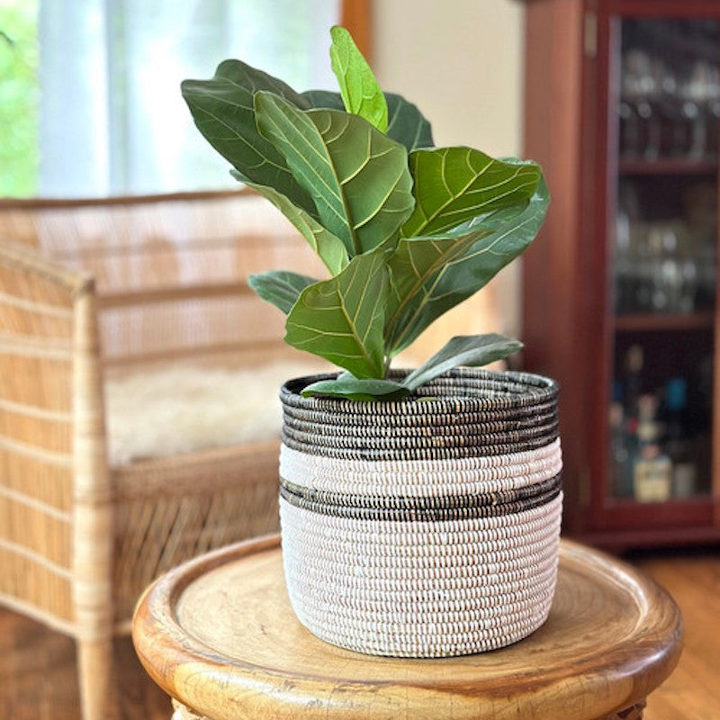 Black and White Stripe Basket - Medium 4