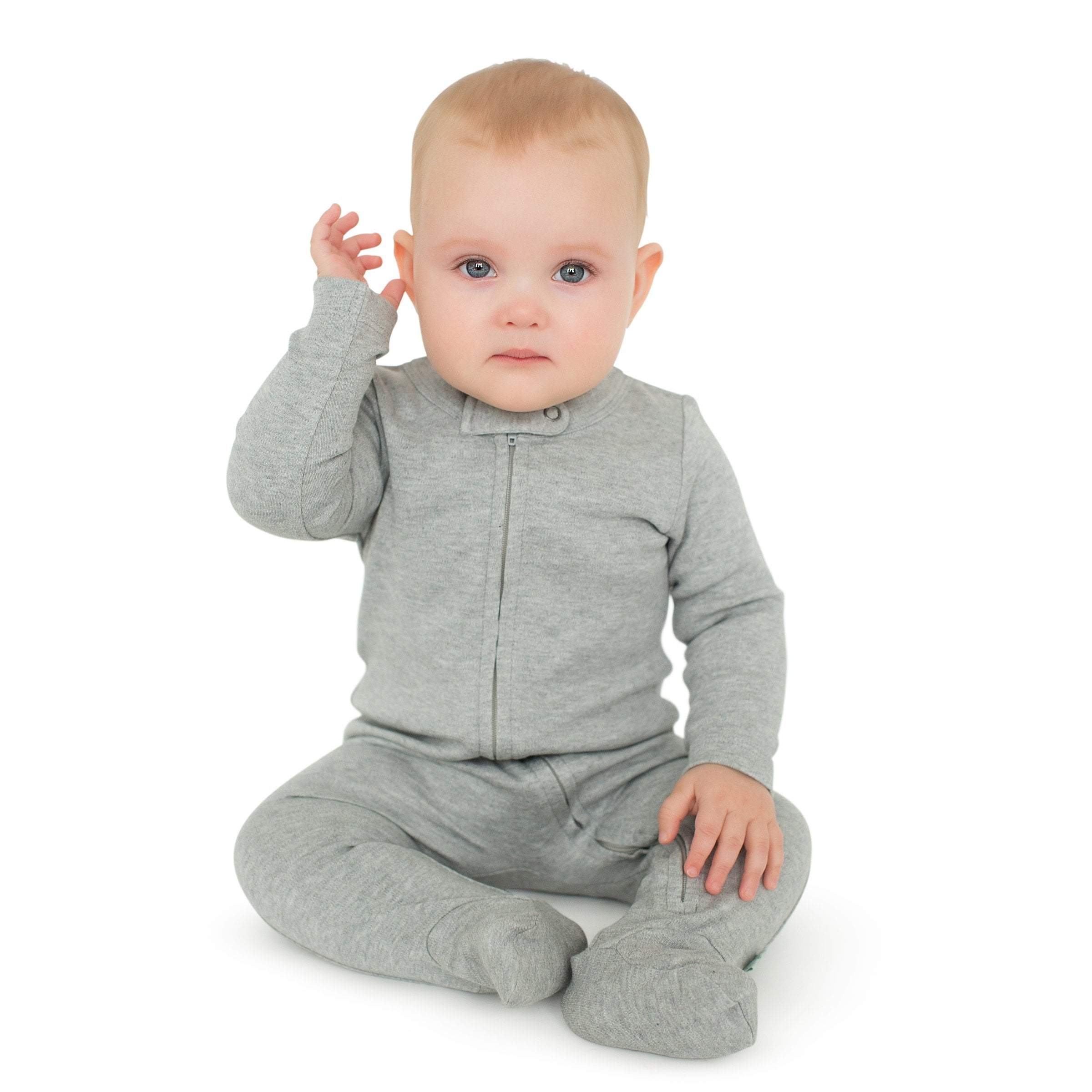 2 pc. zipper footie set | light blue & heather grey 4