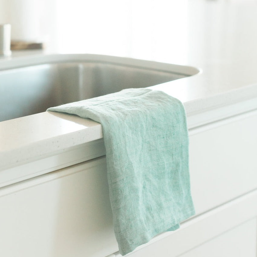Stone Washed Linen Tea Towel - Ocean Spray 5