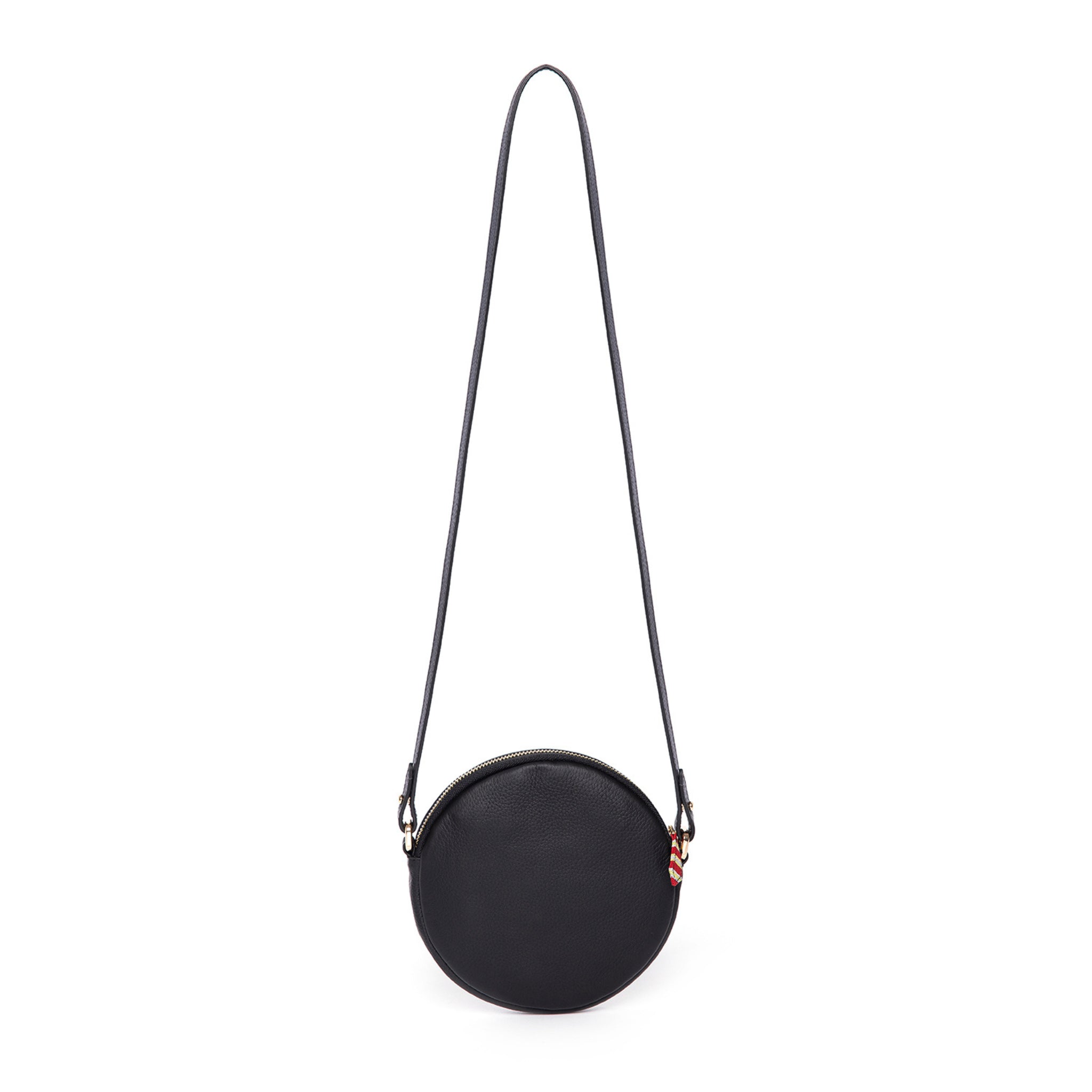 Black Genuine Leather & Fabric Pattern Crossbody Bag 5
