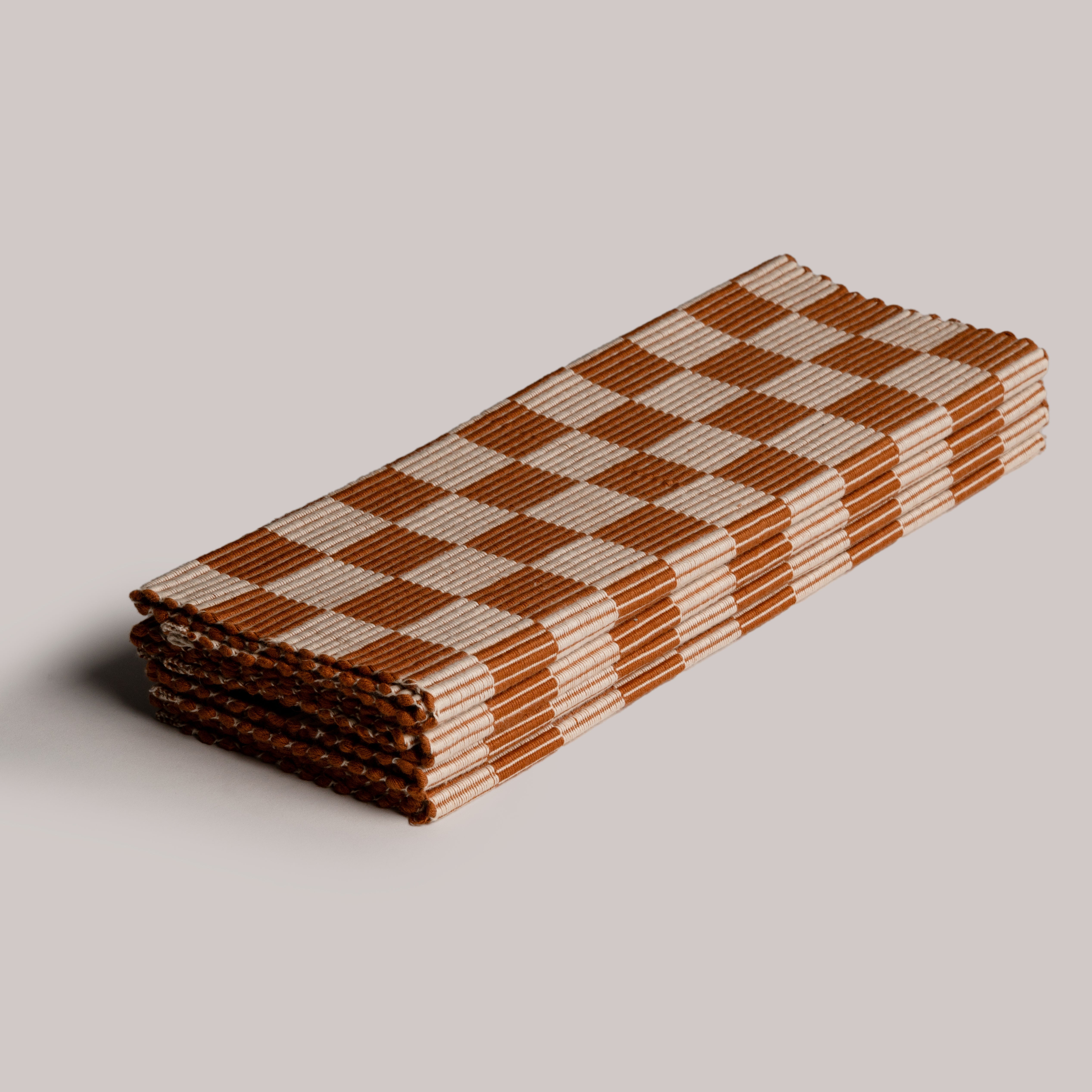 S/4 Handloomed Checkered Placemats - Brown 3