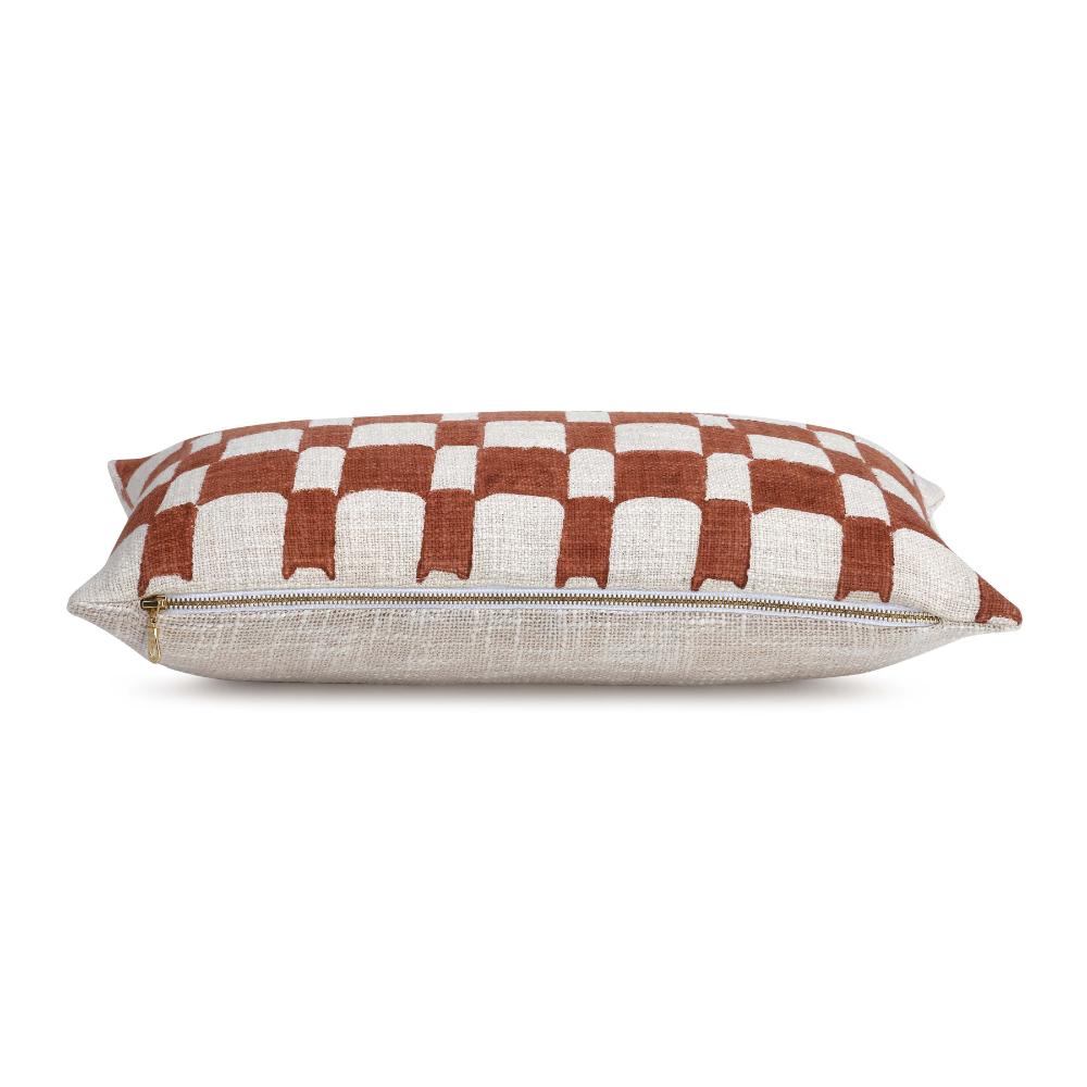 Checkered Block Printed Pillow - Rust 5