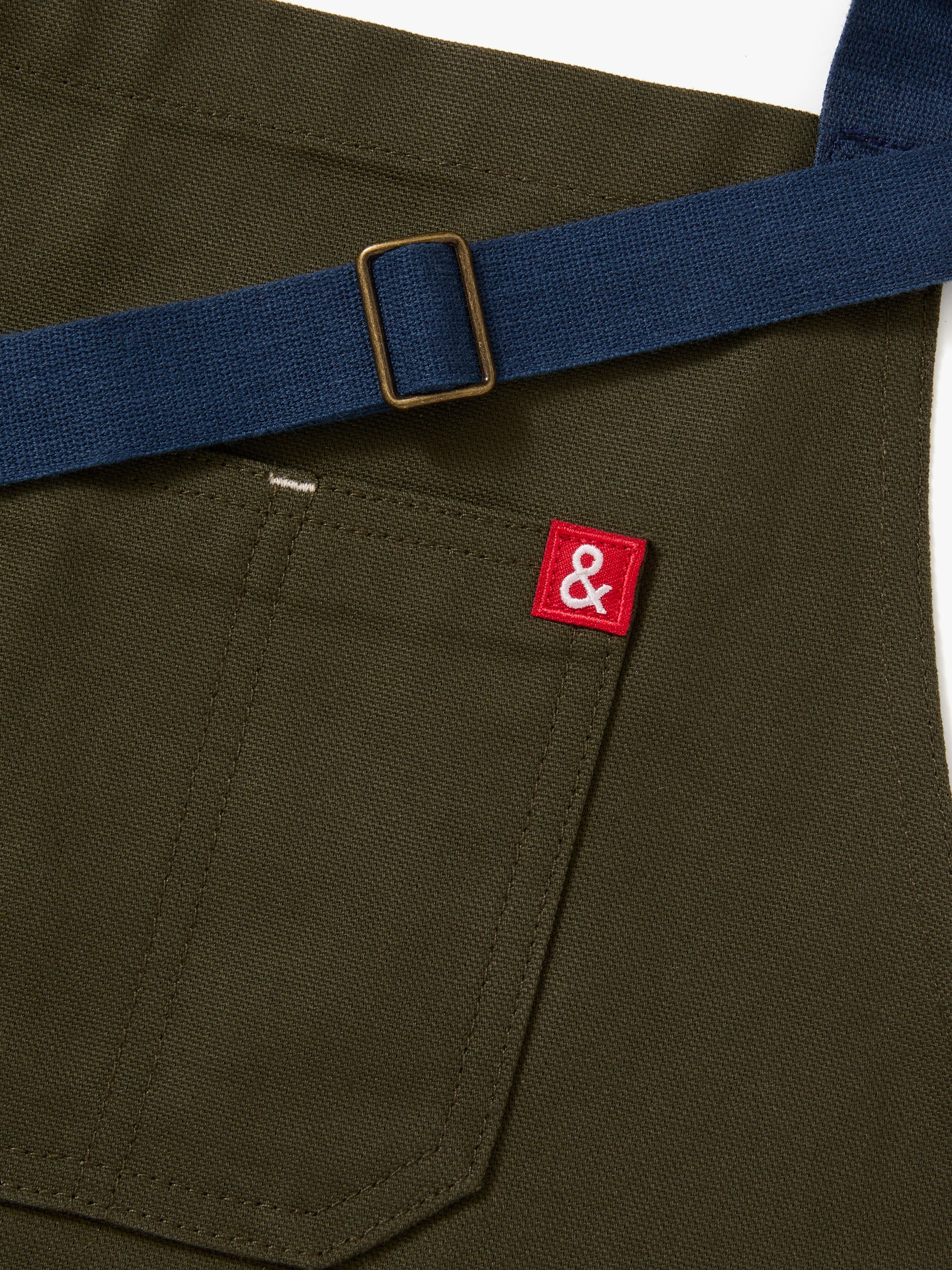 The Essential Apron - Olive Green Navy Straps 4