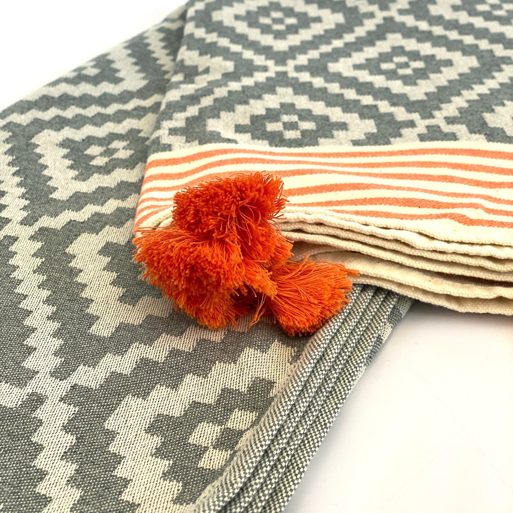 Merida Gray - Orange Turkish Towel / Blanket 6