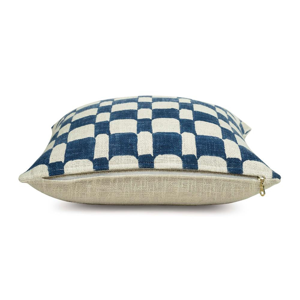 Checkered Block Printed Pillow - Indigo 5