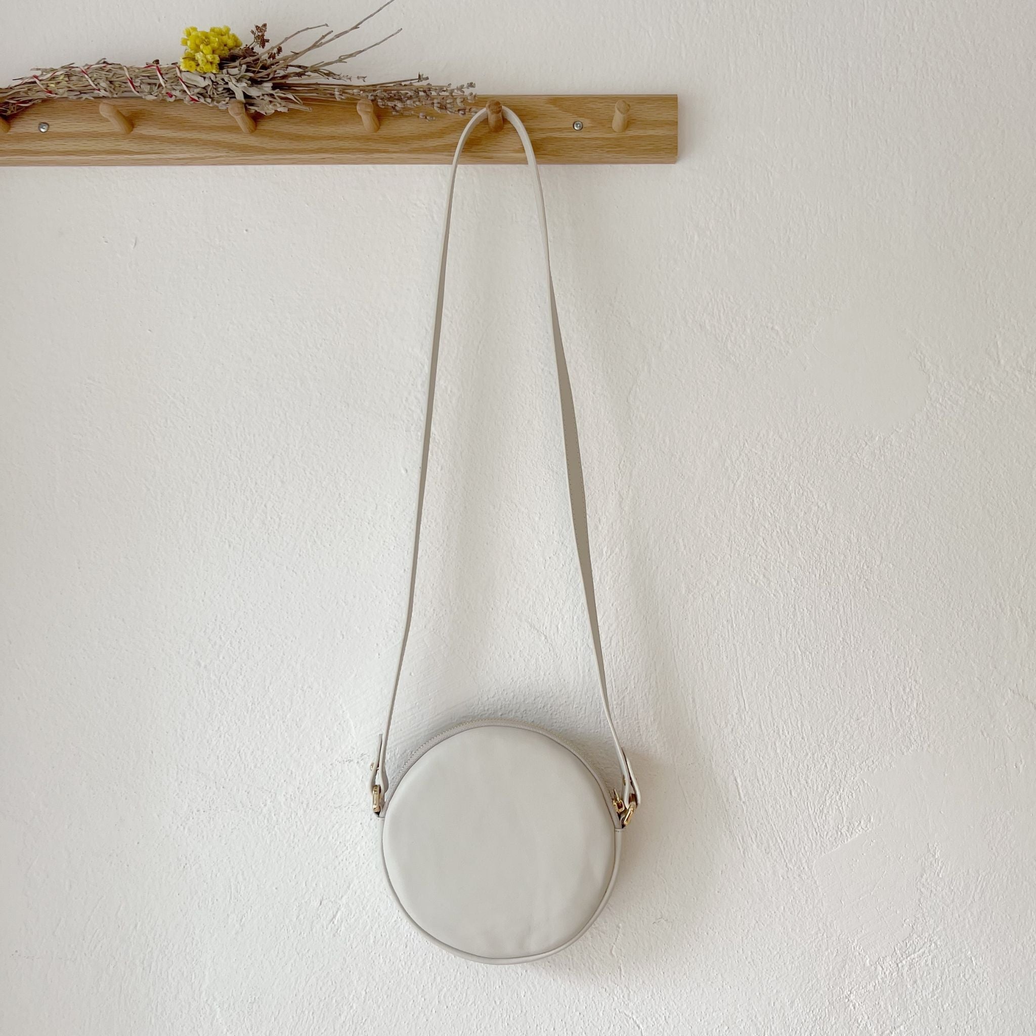 Beige Genuine Leather & Striped Fabric Pattern Crossbody Bag 6