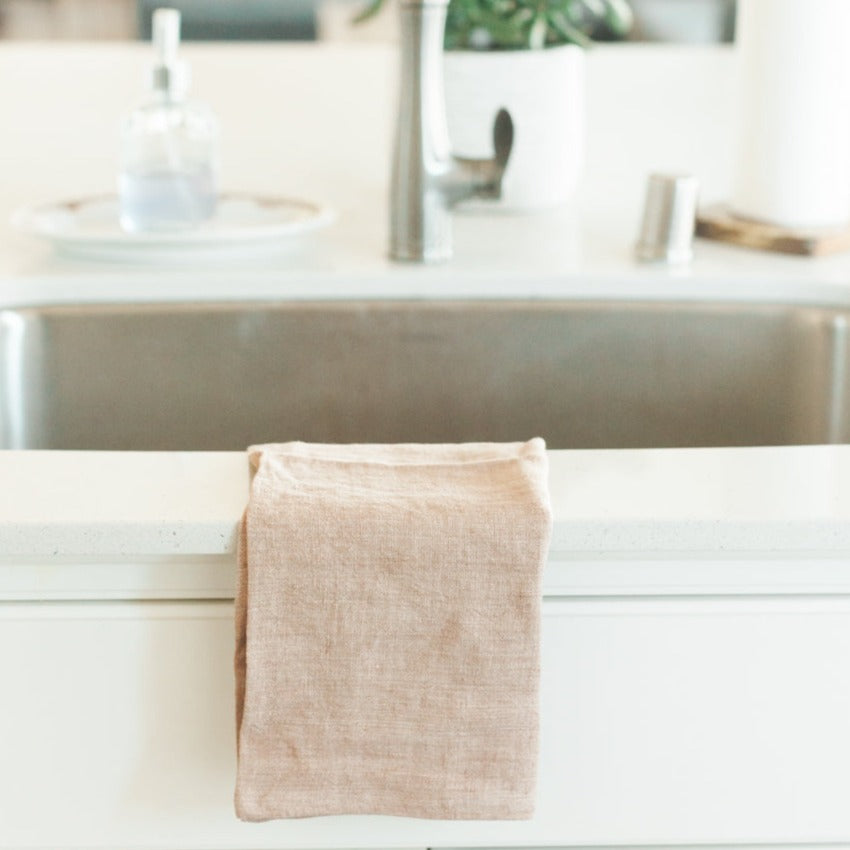Stone Washed Linen Tea Towel - Blush 6